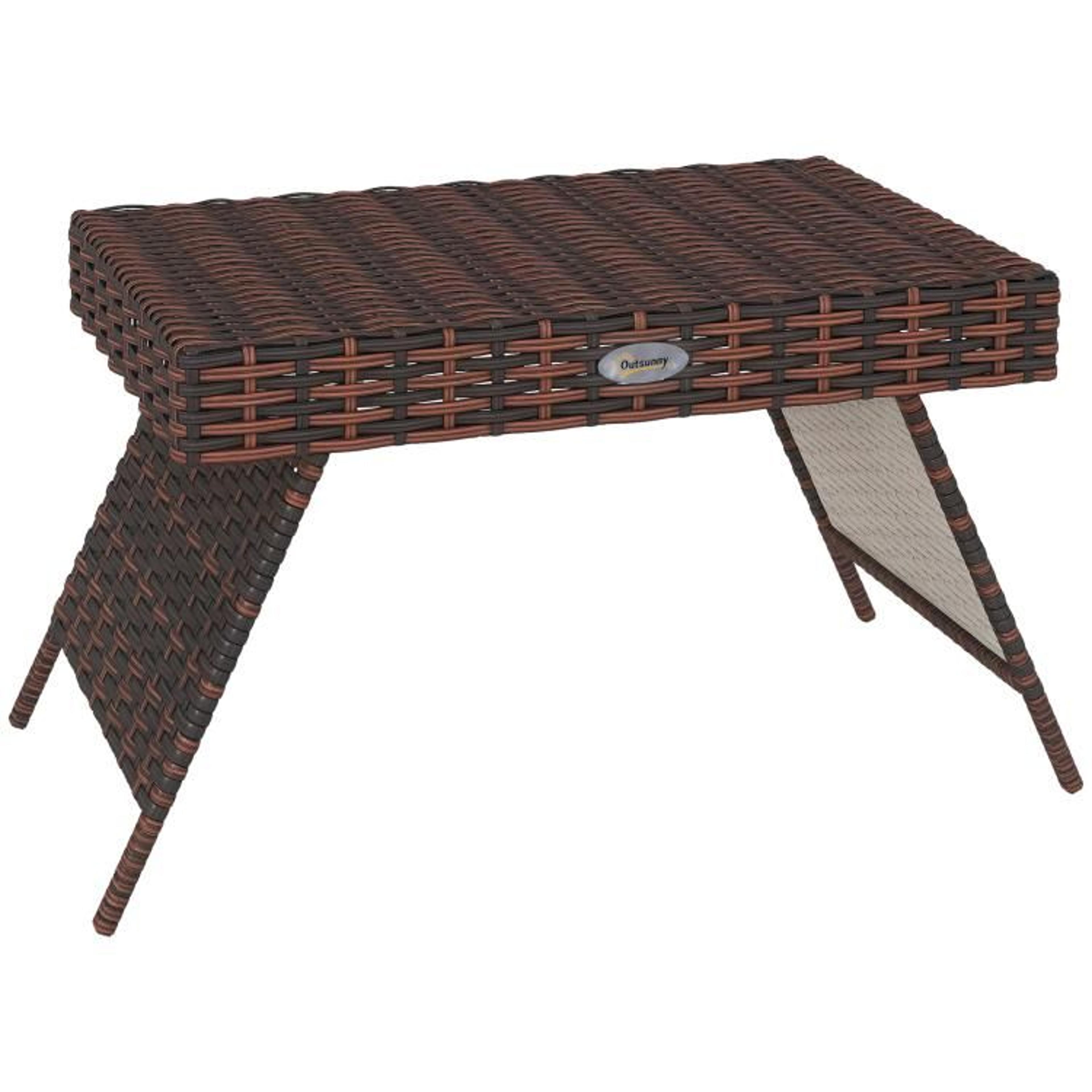 folding rattan outdoor side table with handwoven pe wicker brown