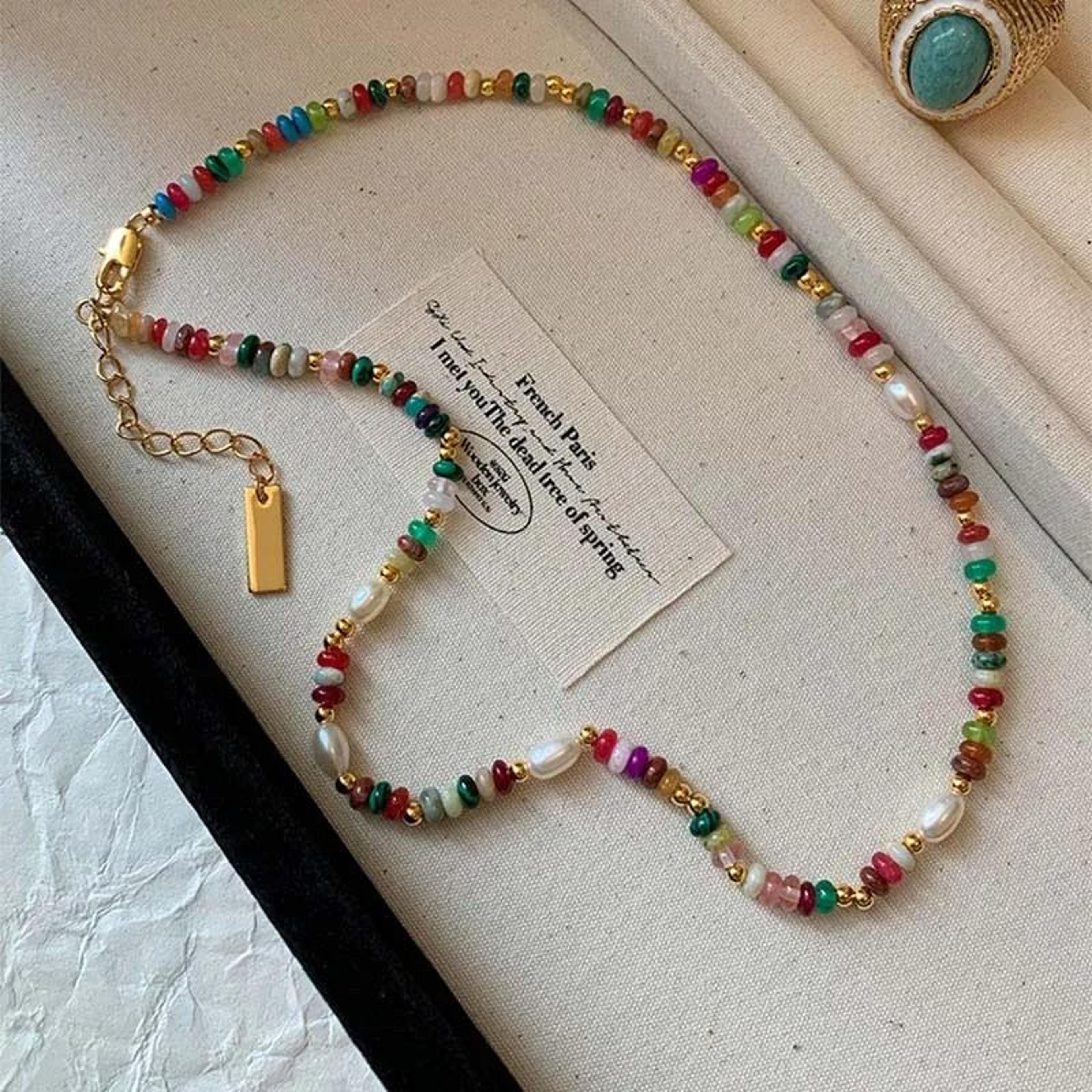 colorful beaded freshwater pearl necklace for women