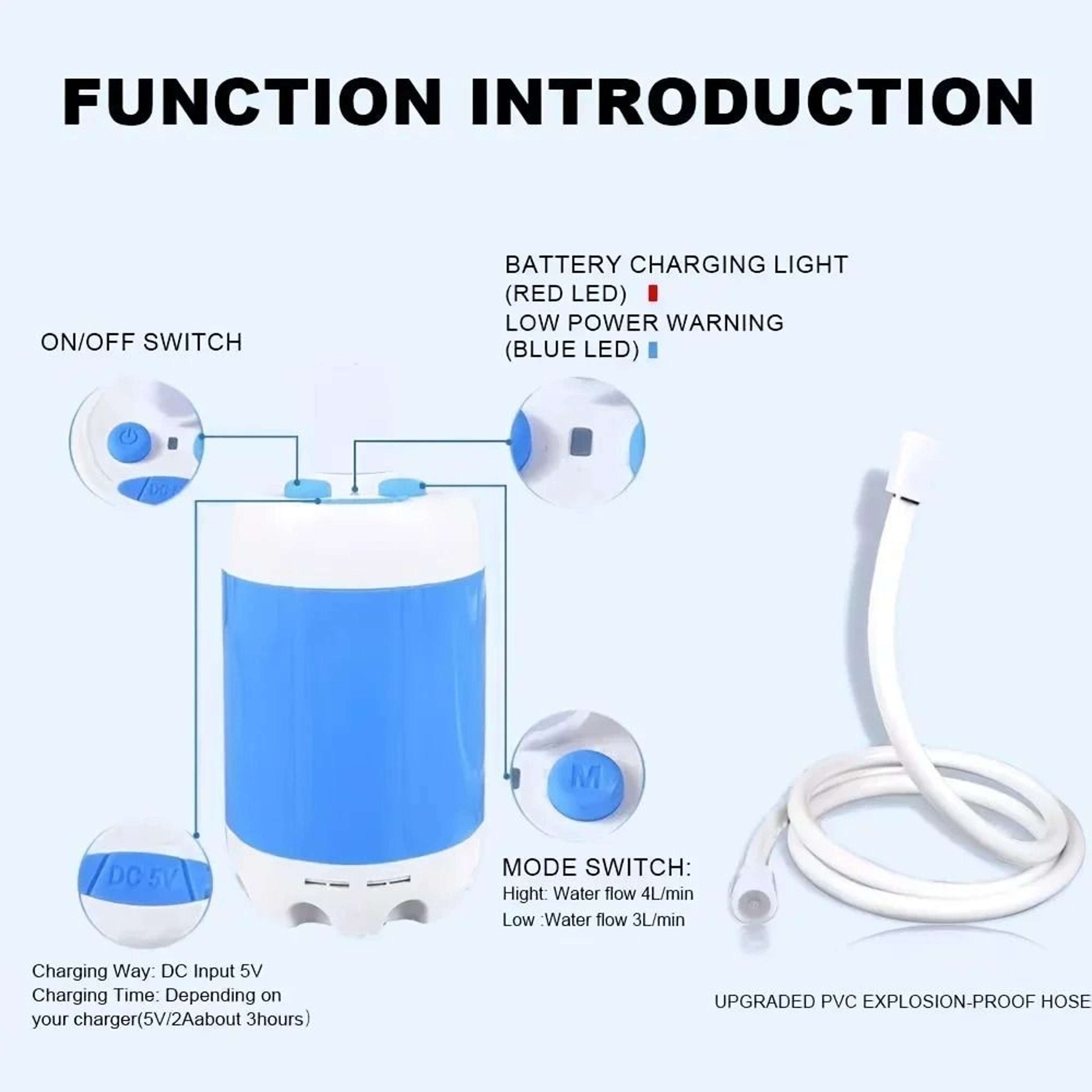 Portable USB Rechargeable Shower Head Outdoor Watering System With Garden Hose And US Connector 3