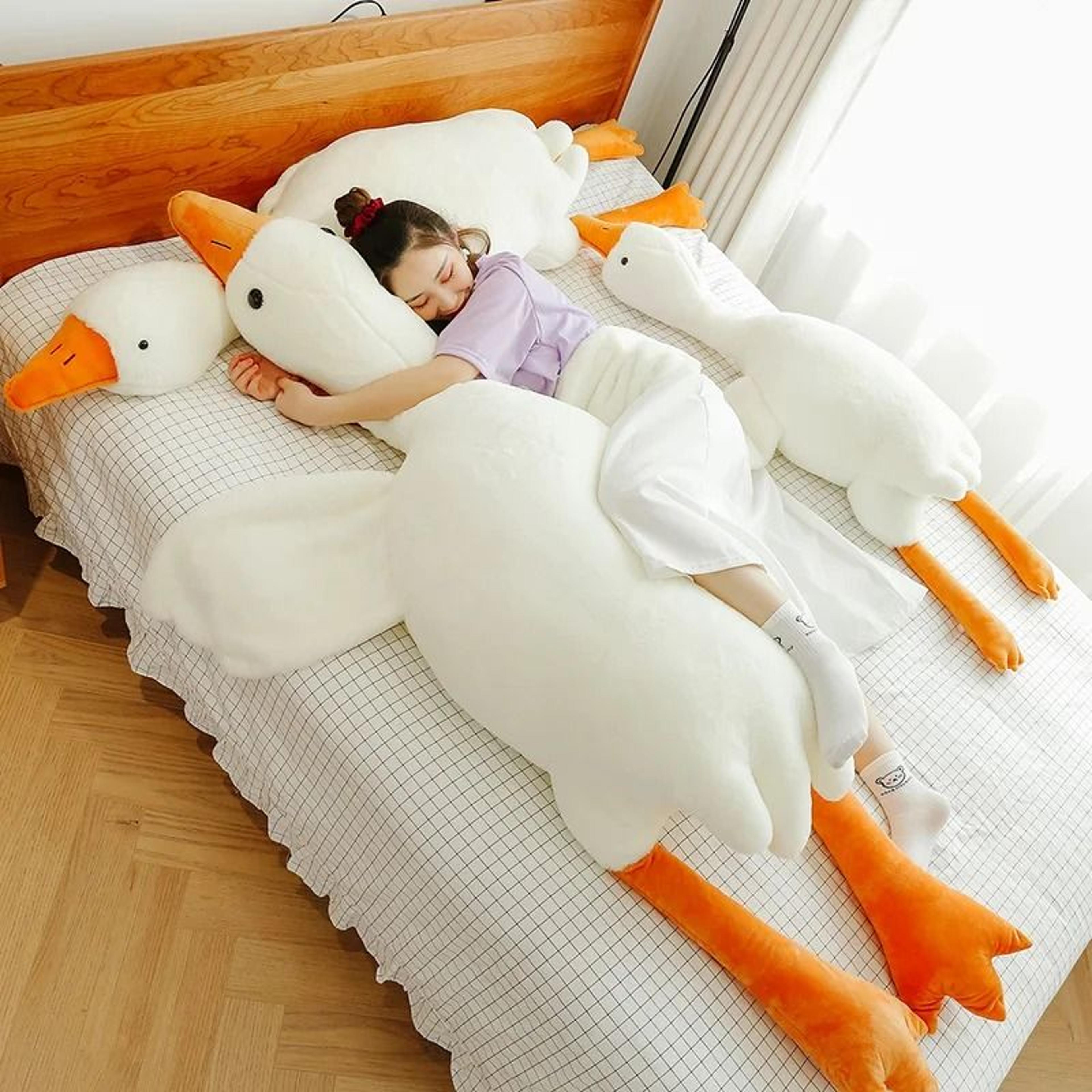 big white goose plush pillow soft toy for bed or gift in multiple sizes