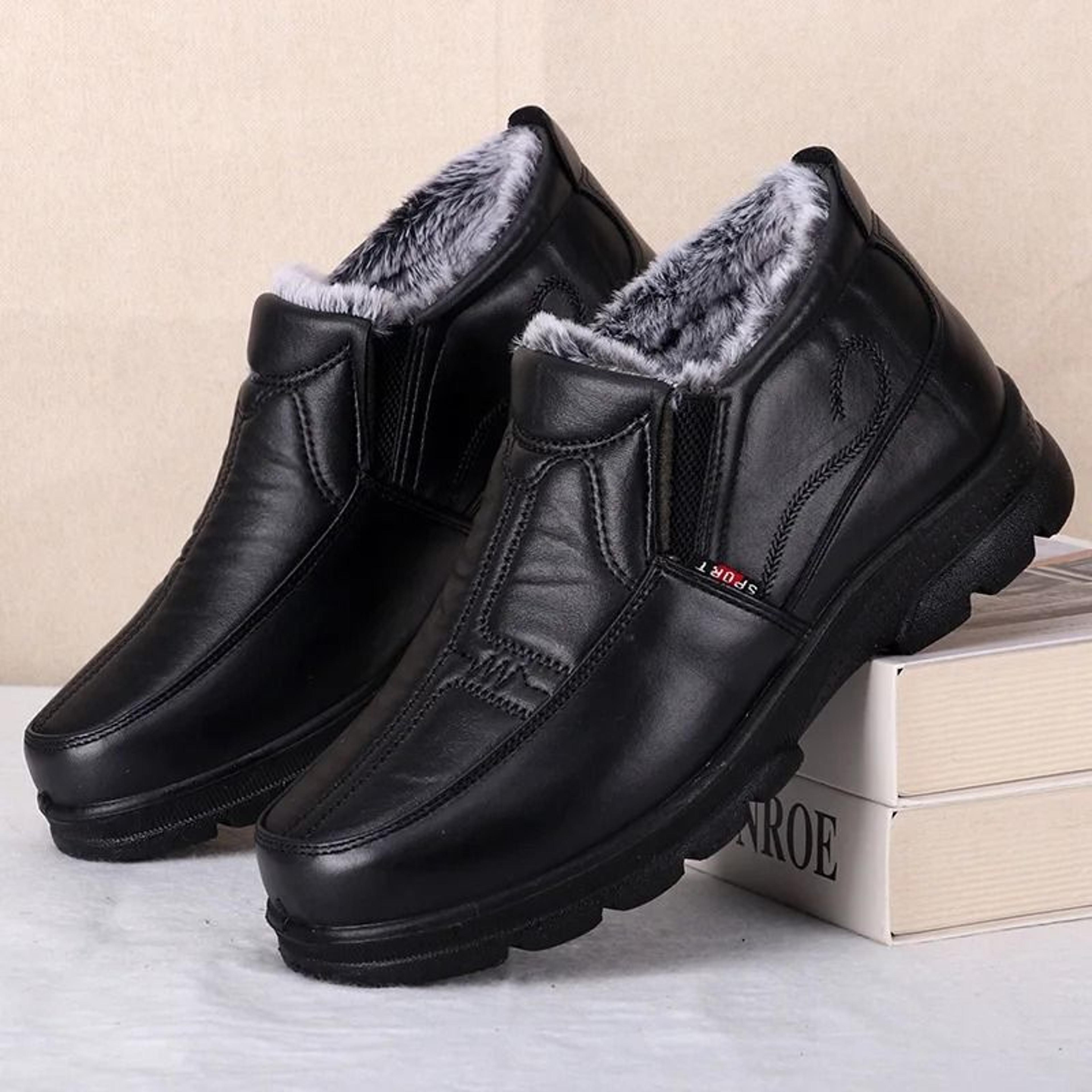 Mens Winter Waterproof Leather Snow Boots With Non Slip Sole And Warm Cotton Lining 1