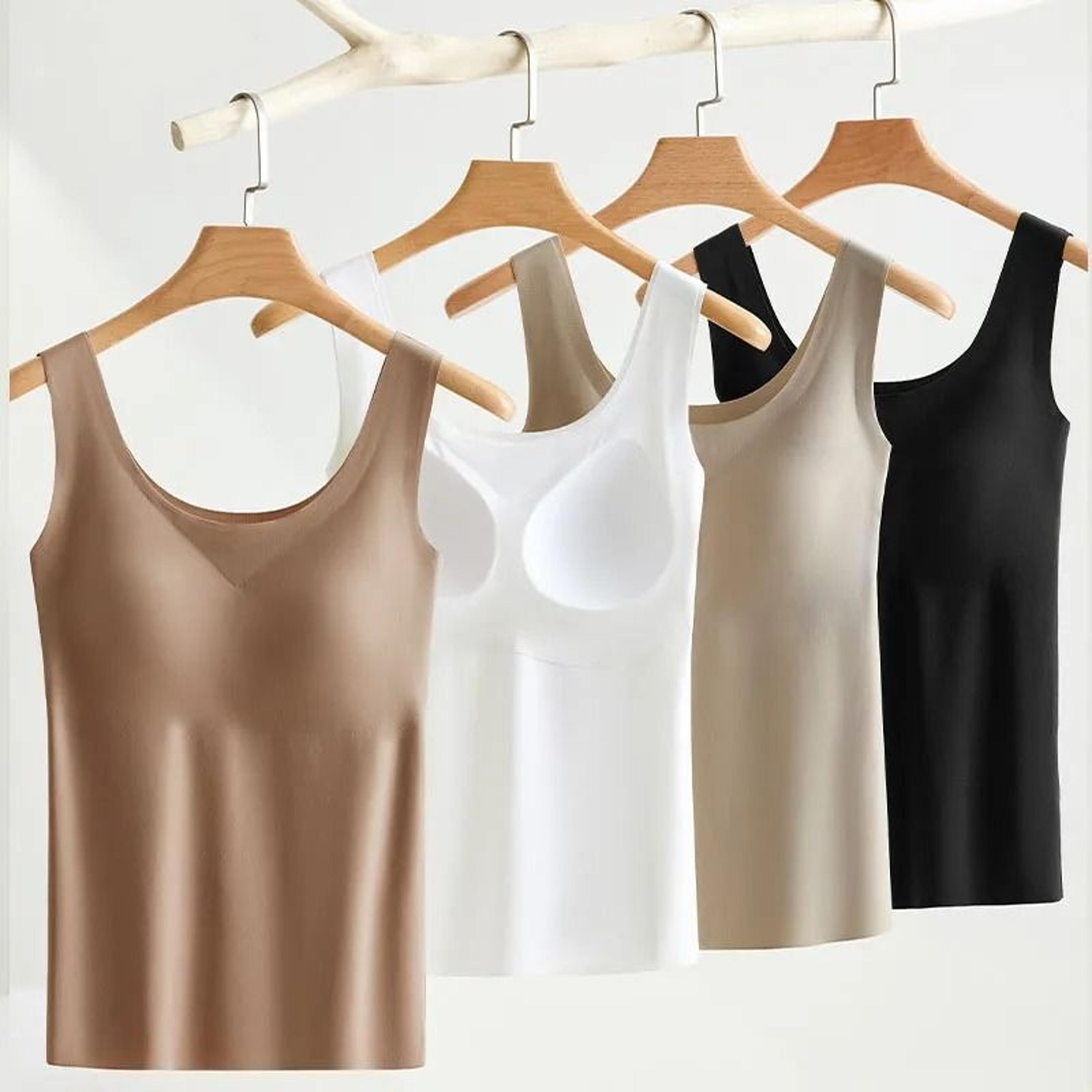 ice silk seamless camisole with built in chest pads wide shoulder sleeveless tank top for women