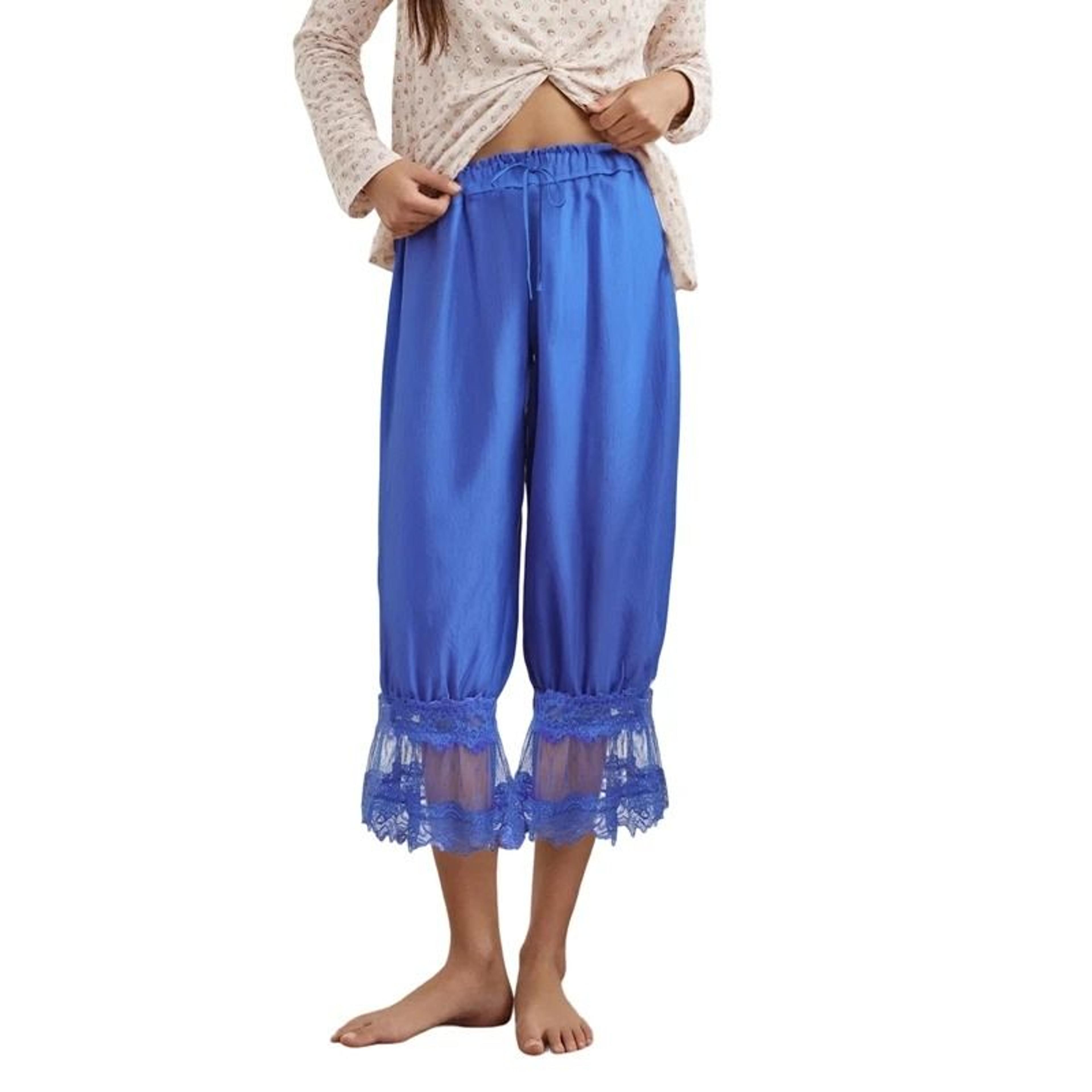 Womens High Waist Cropped Bloomers With Lace Detail And Drawstring Fit 7