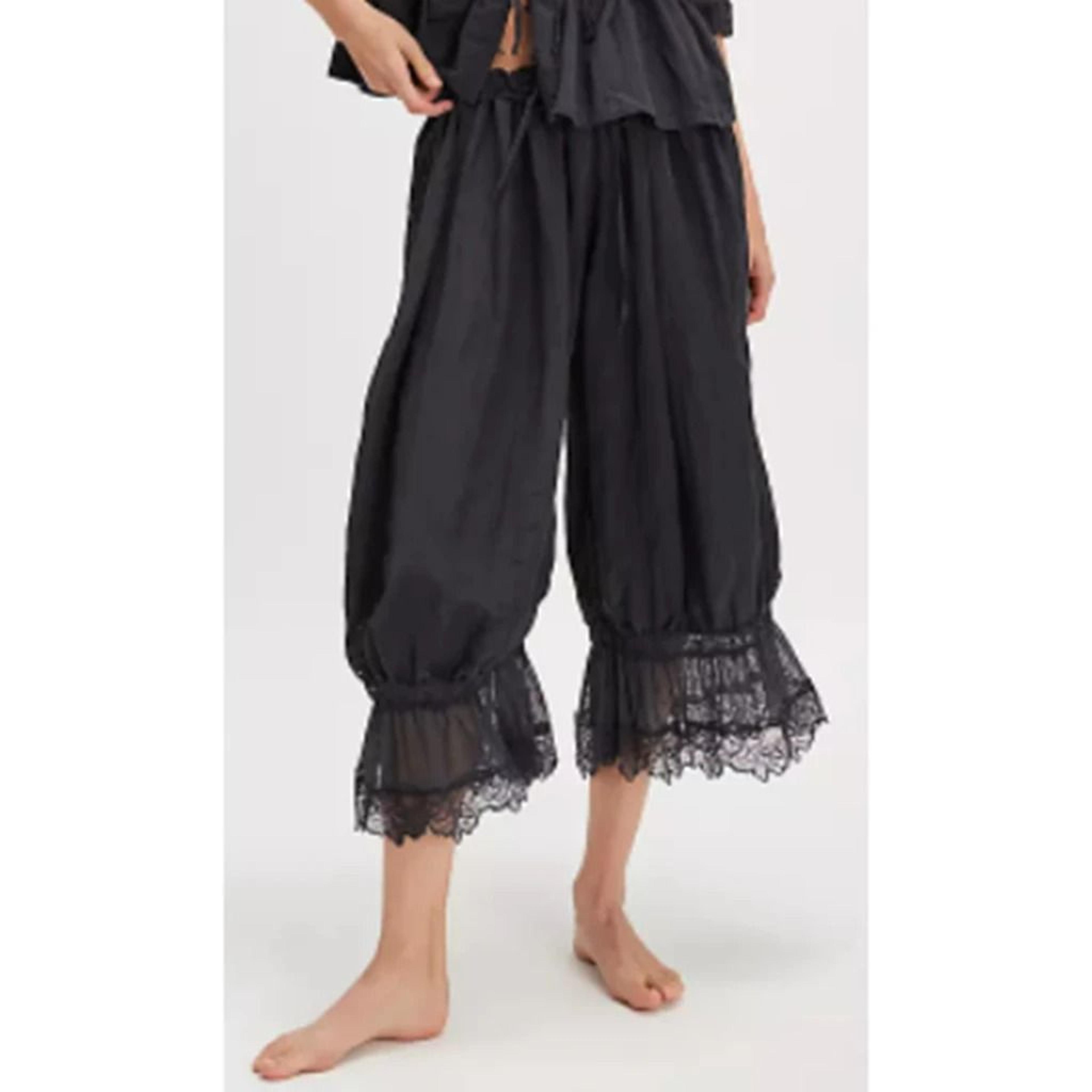 Womens High Waist Cropped Bloomers With Lace Detail And Drawstring Fit 2