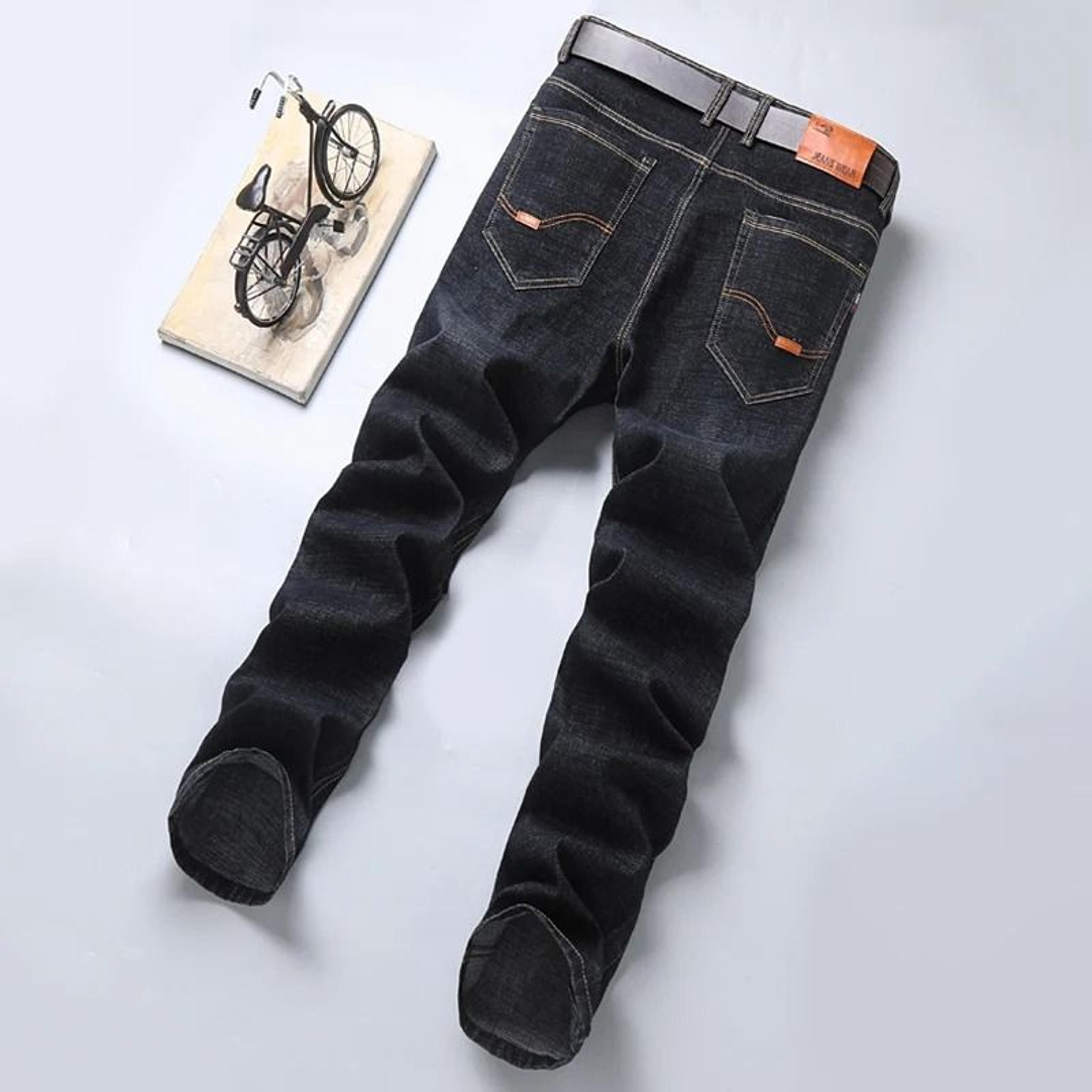 Men Stretch Slim Fit Casual Pants Comfortable Business Style Soft Straight Denim Look Trousers 4
