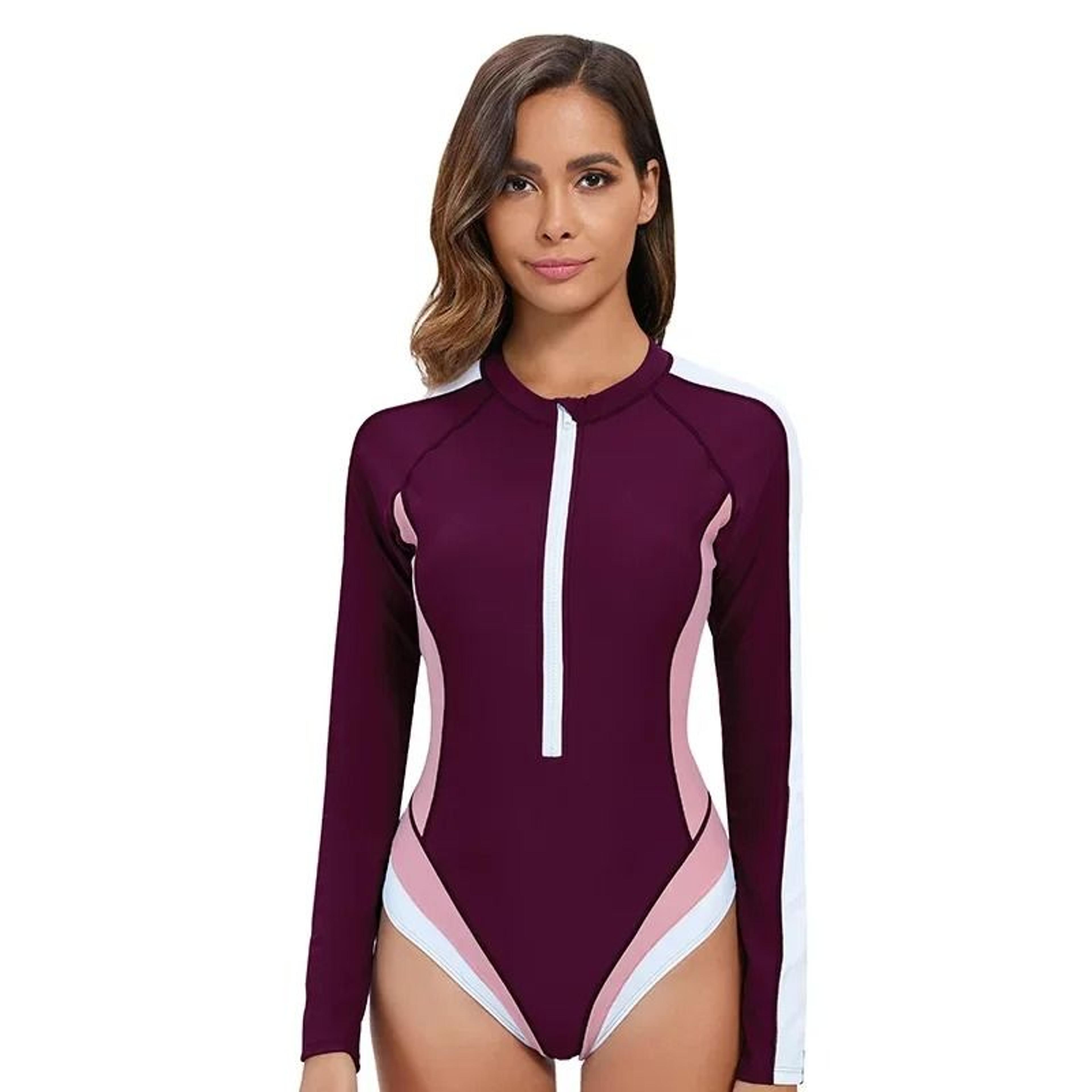 Protective Long Sleeve One Piece Swimsuit For Women With Slim Fit And Zipper Closure 8