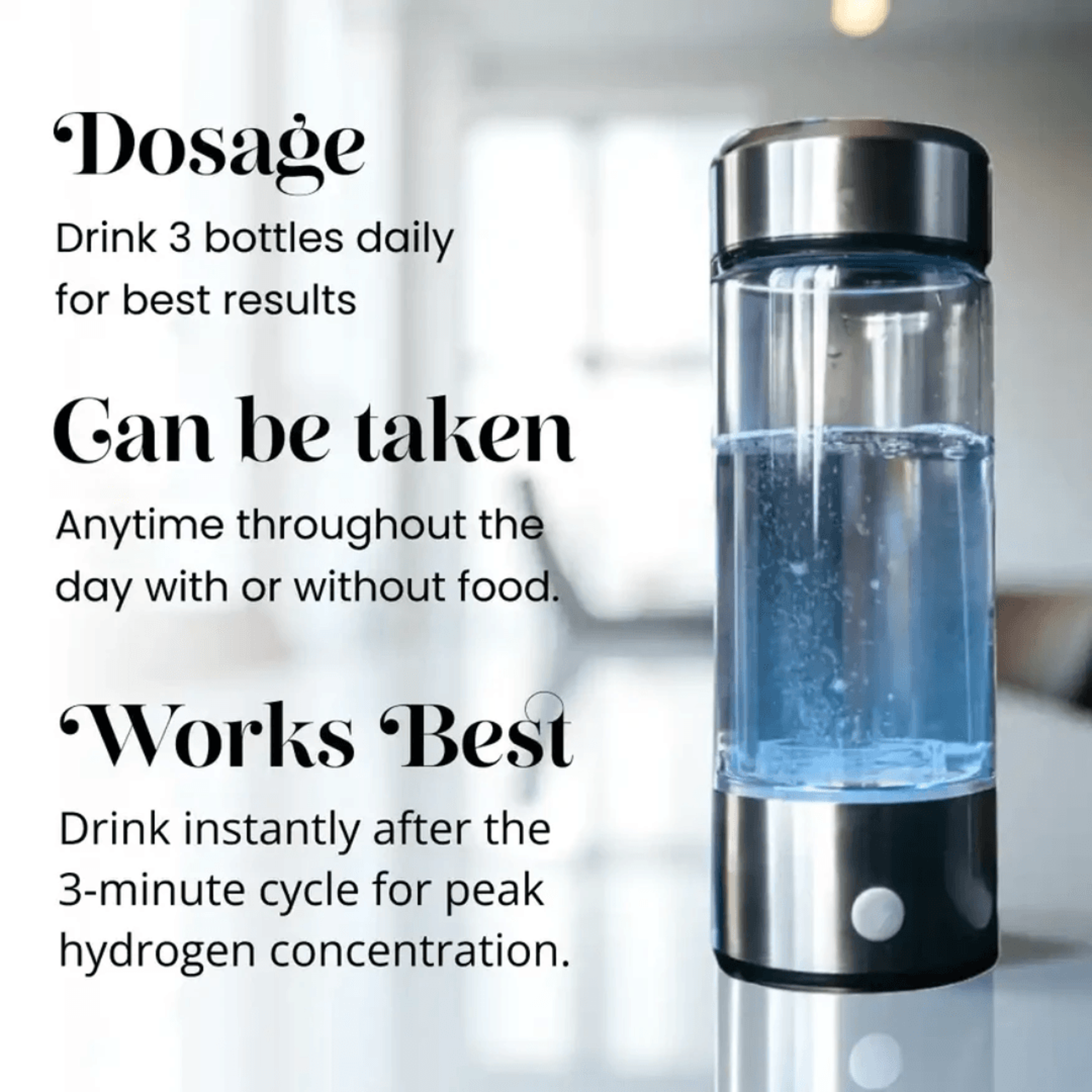 Hydrogen Rich Dual Chamber Water Generator Bottle In Glass With Titanium Filter 2