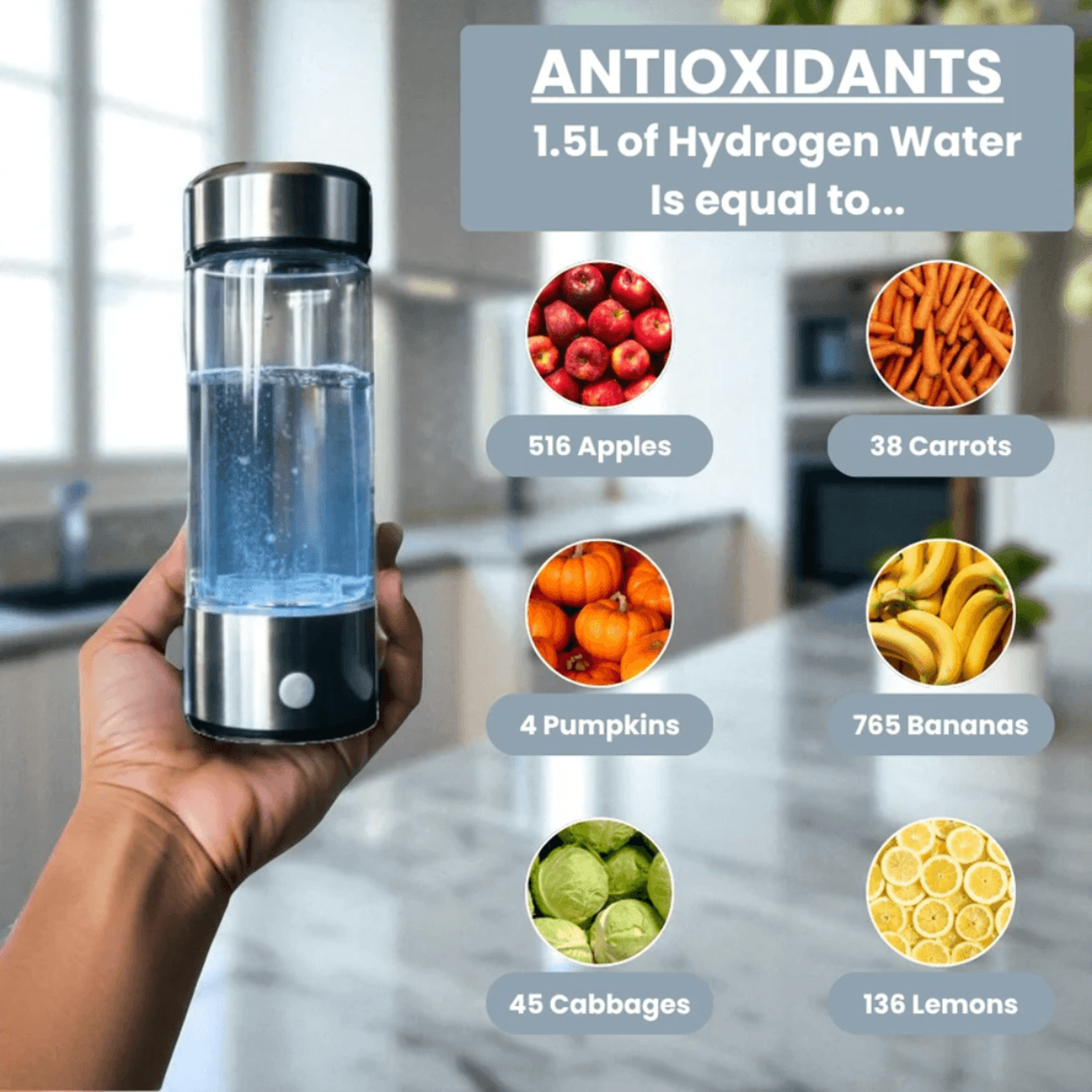 Hydrogen Rich Dual Chamber Water Generator Bottle In Glass With Titanium Filter 3