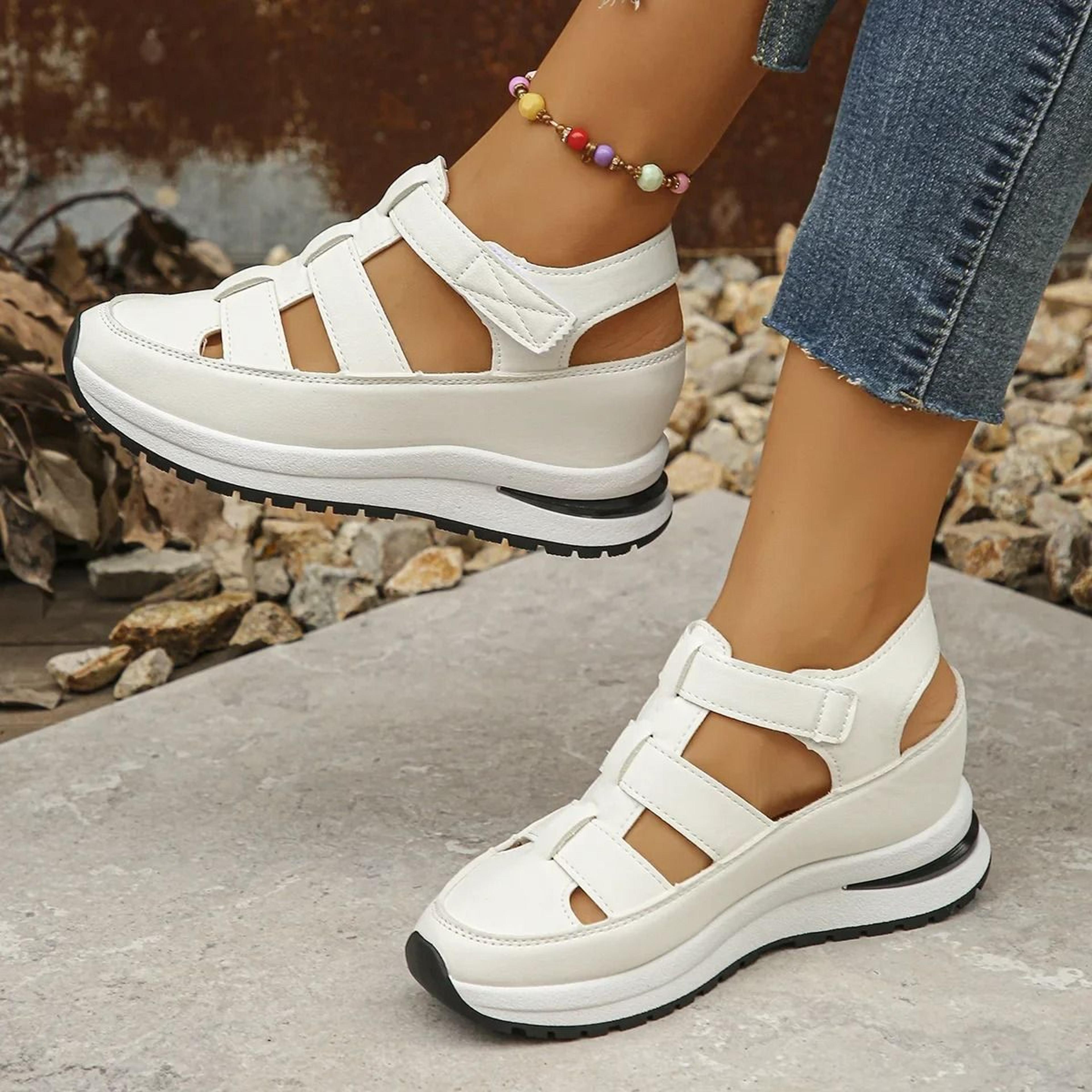 Elegant Closed Toe Wedge Sandals With Buckle Strap 2