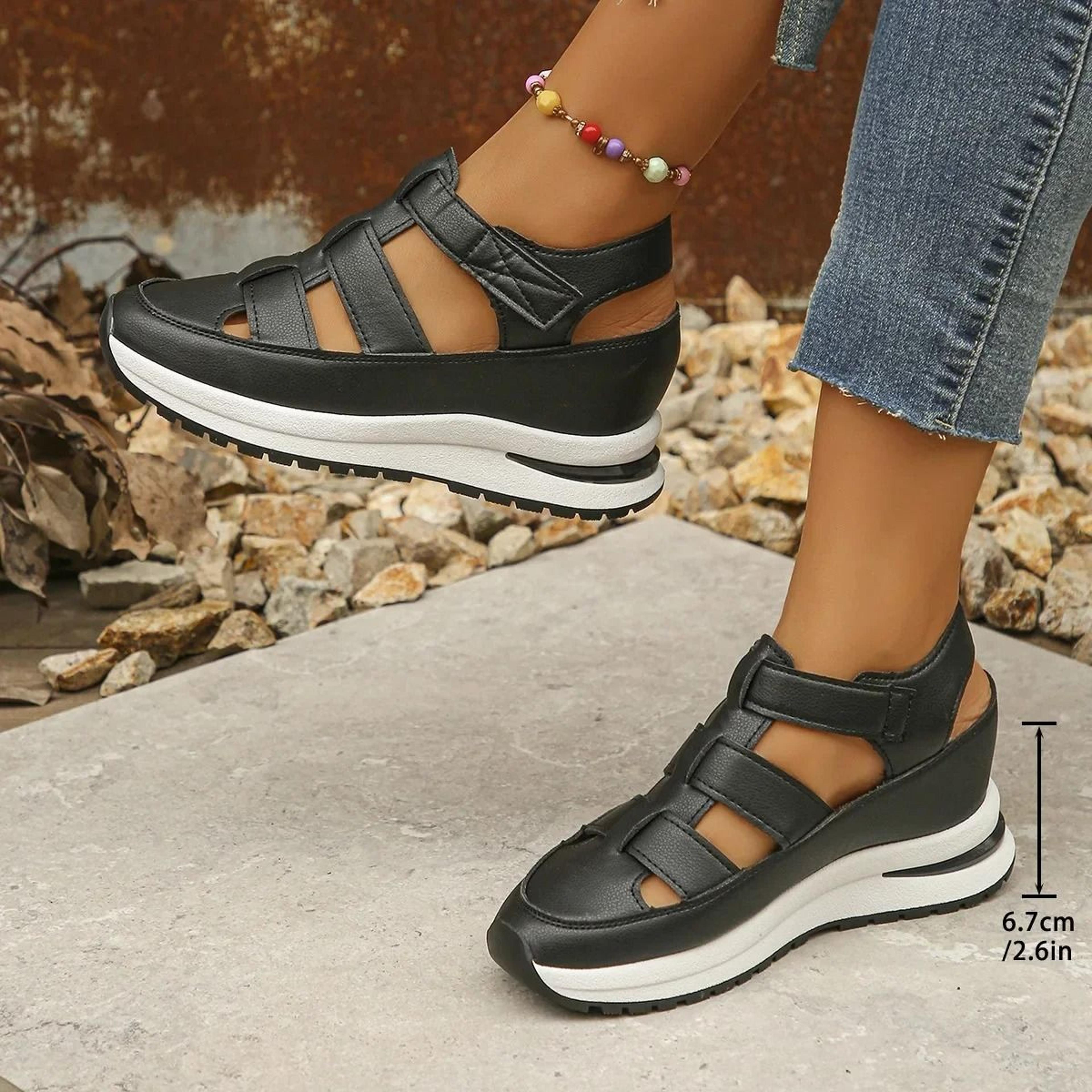Elegant Closed Toe Wedge Sandals With Buckle Strap 5