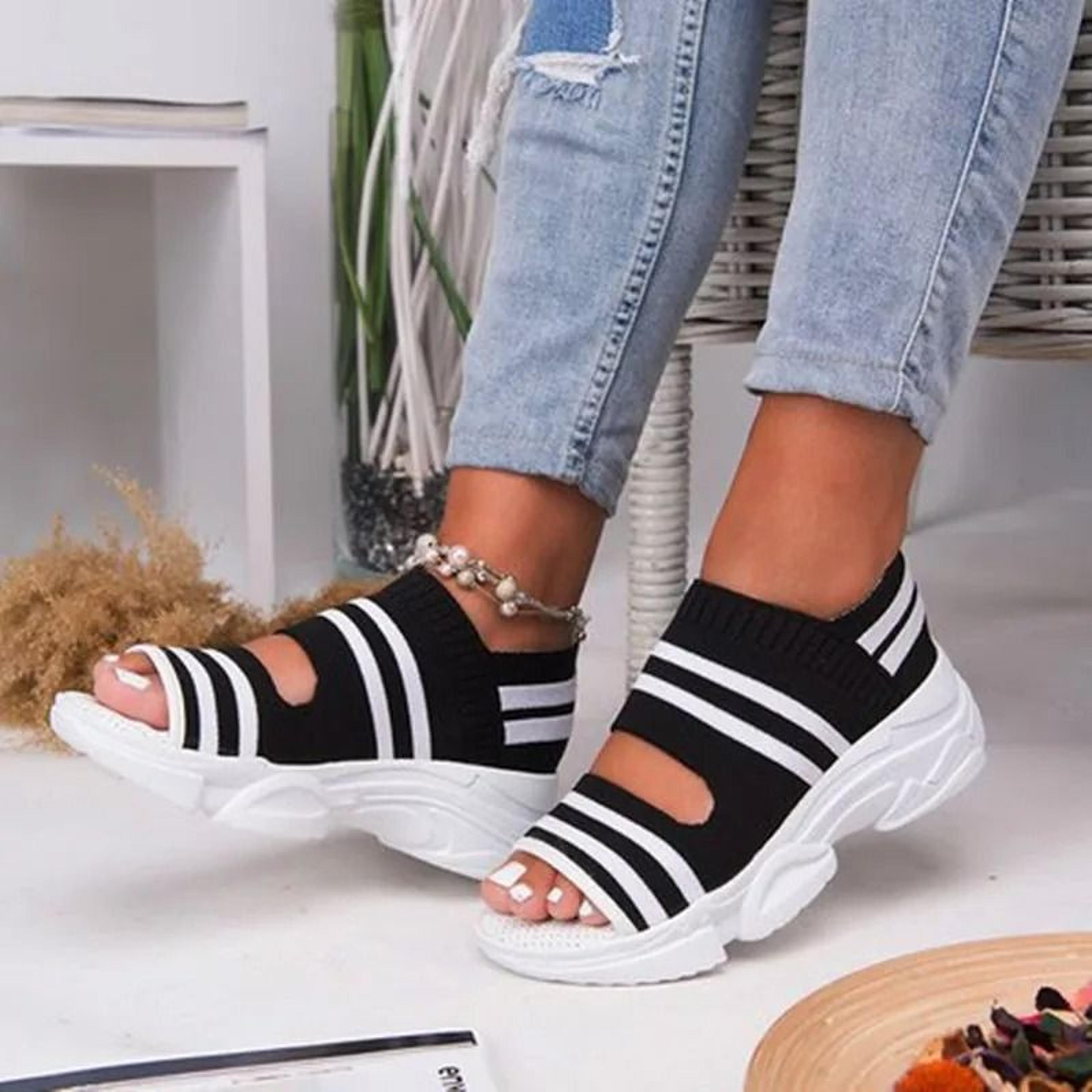 Knit Slip On Peep Toe Platform Sandals For Women 6