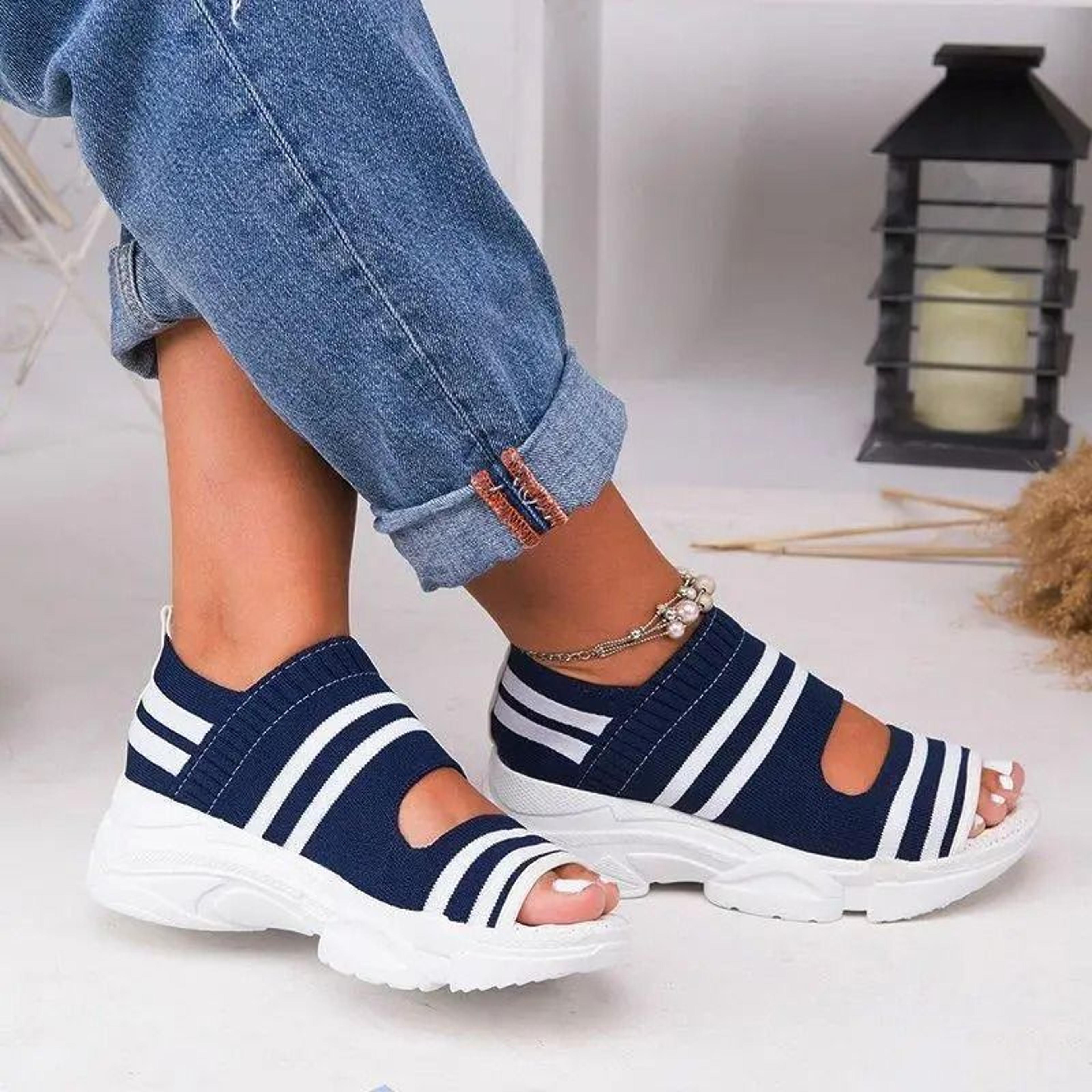 Knit Slip On Peep Toe Platform Sandals For Women 7