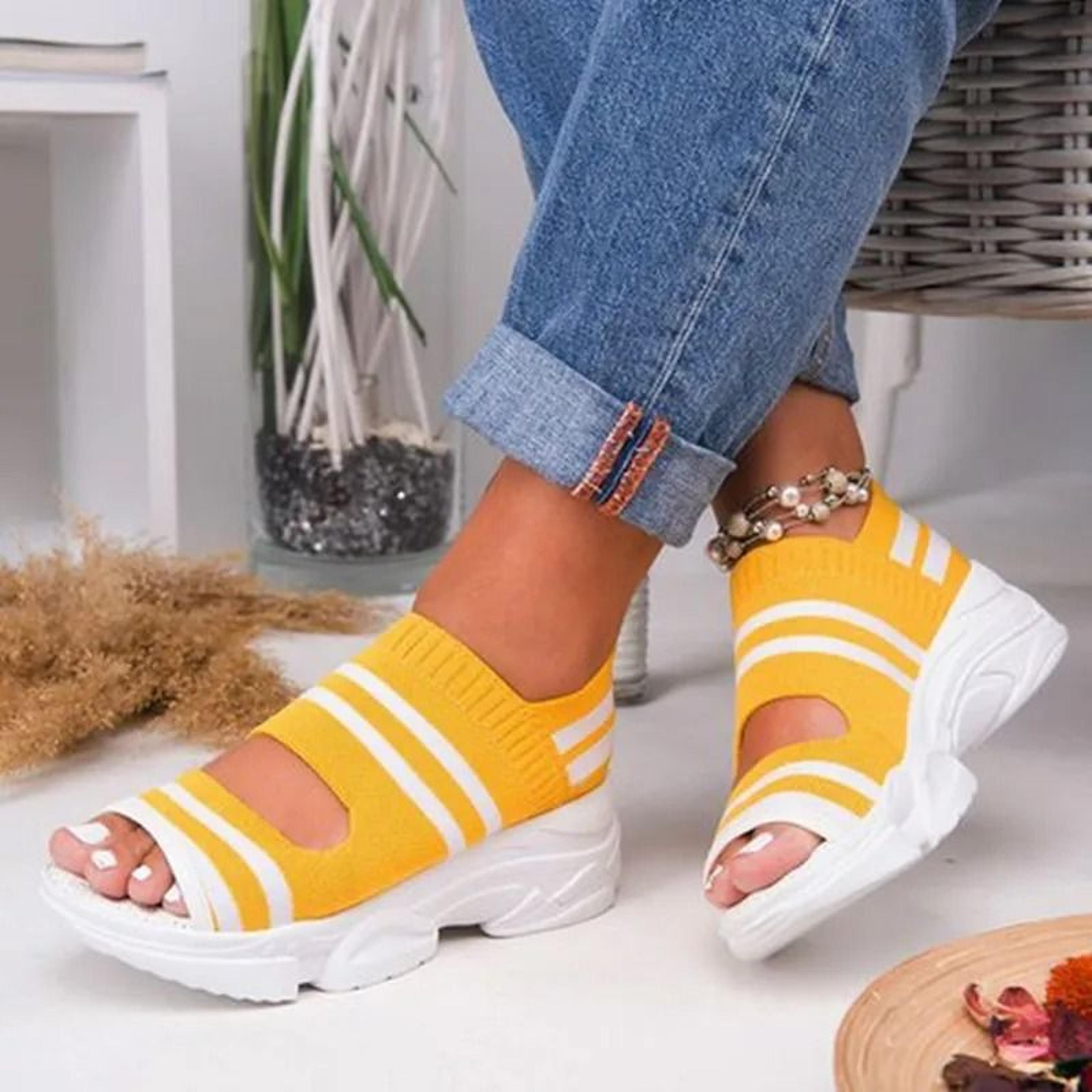Knit Slip On Peep Toe Platform Sandals For Women 10