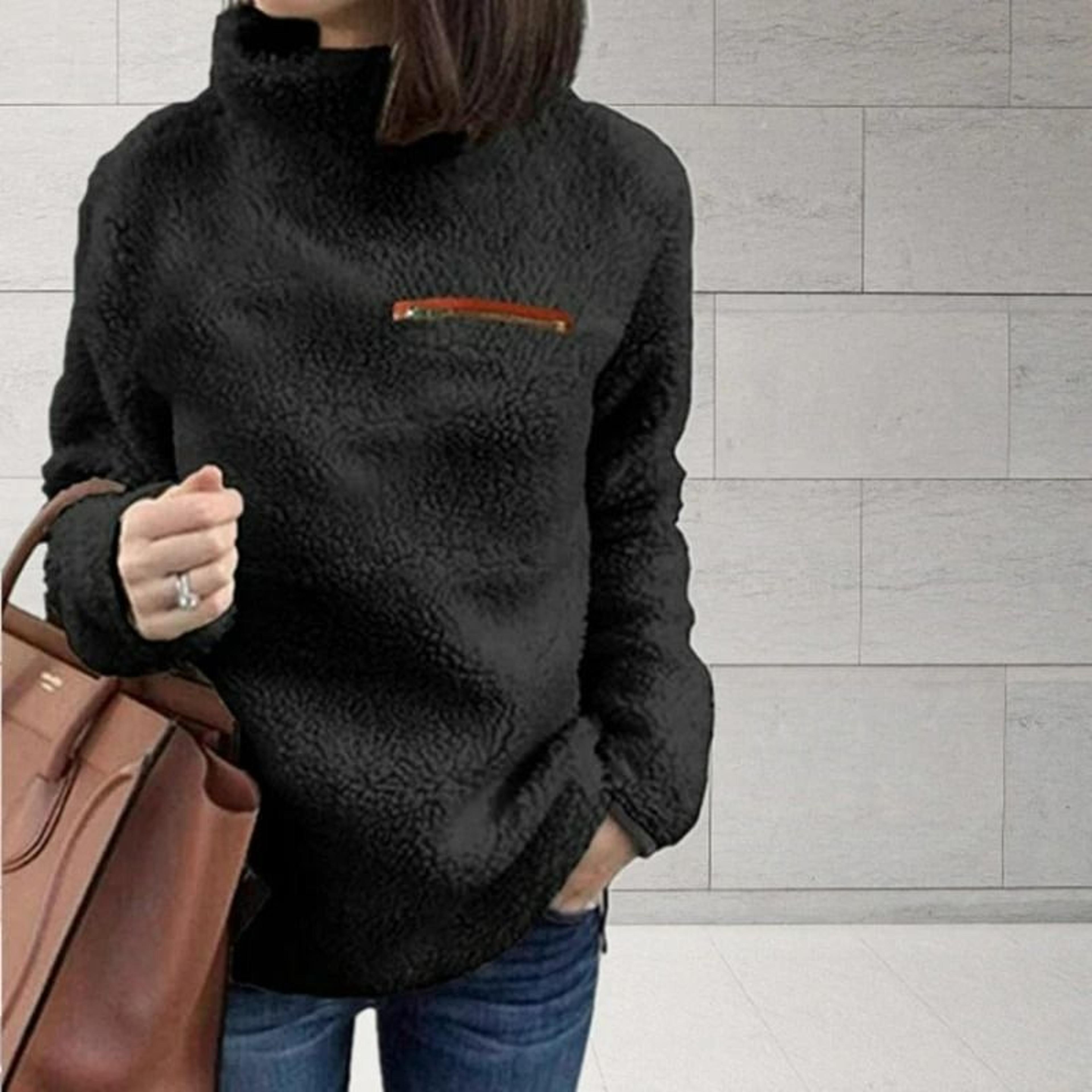 Womens Winter Soft Turtleneck Pullover Sweater With Zipper 7