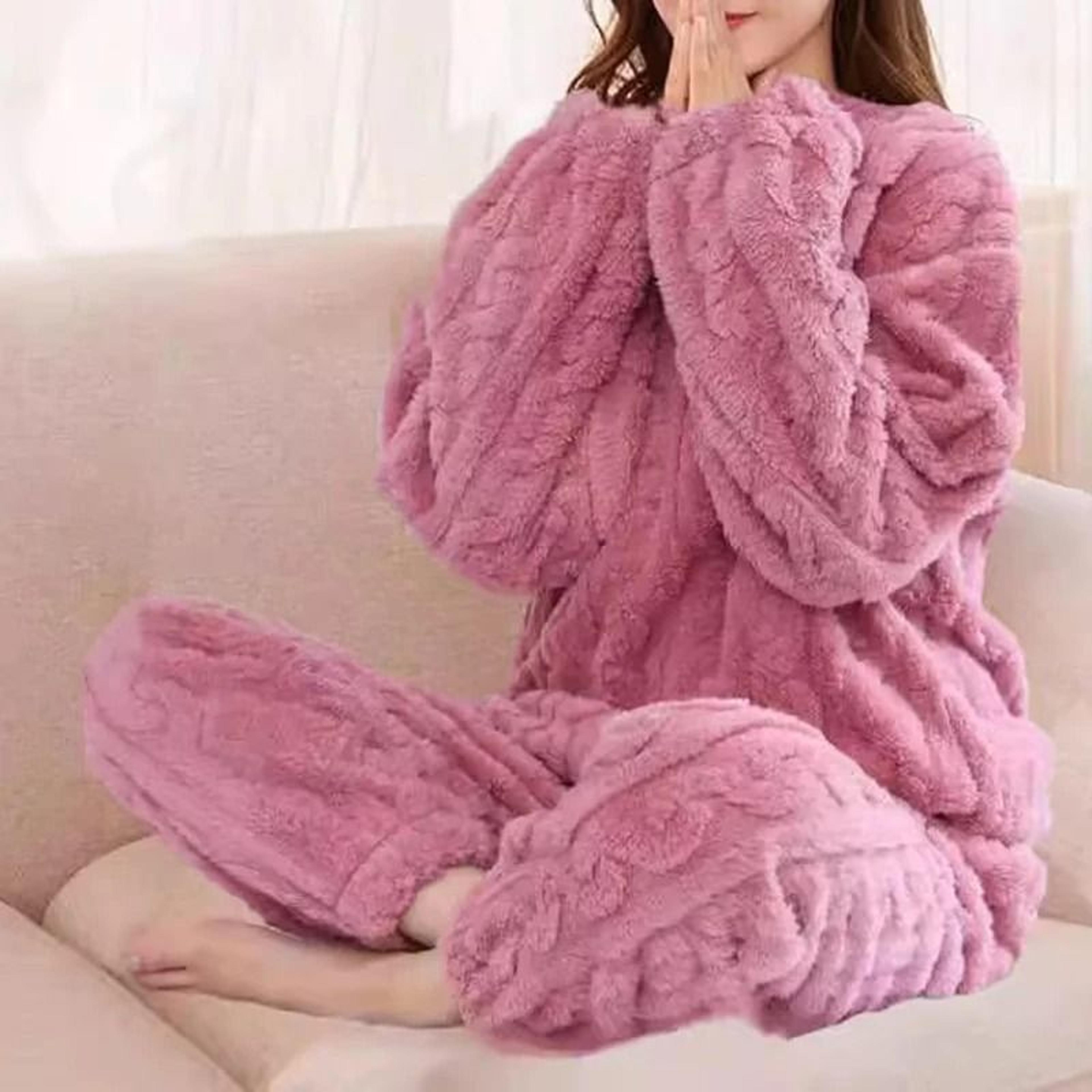 womens winter pajama set long sleeve top and elastic waist pants