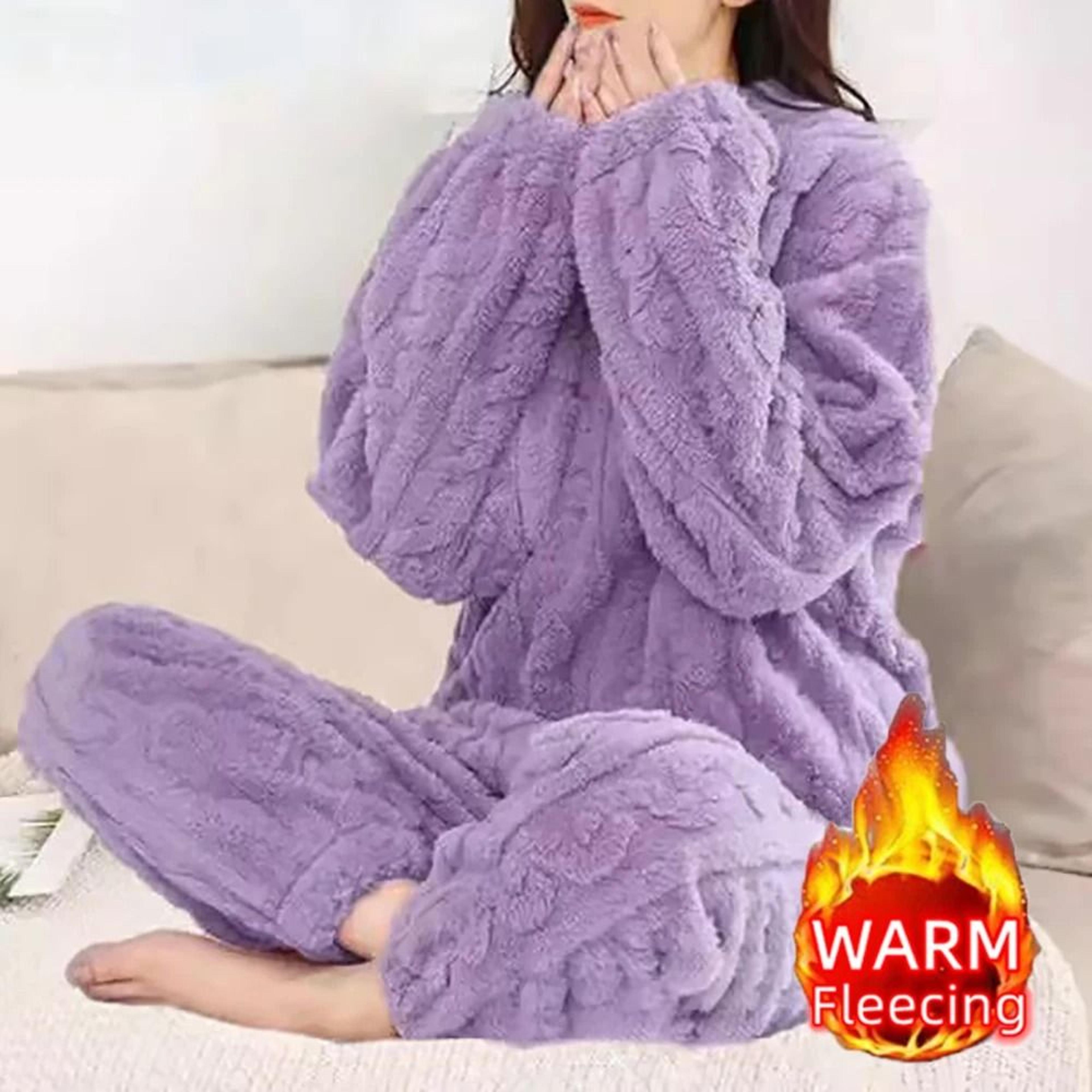 Womens Winter Pajama Set Long Sleeve Top And Elastic Waist Pants 7