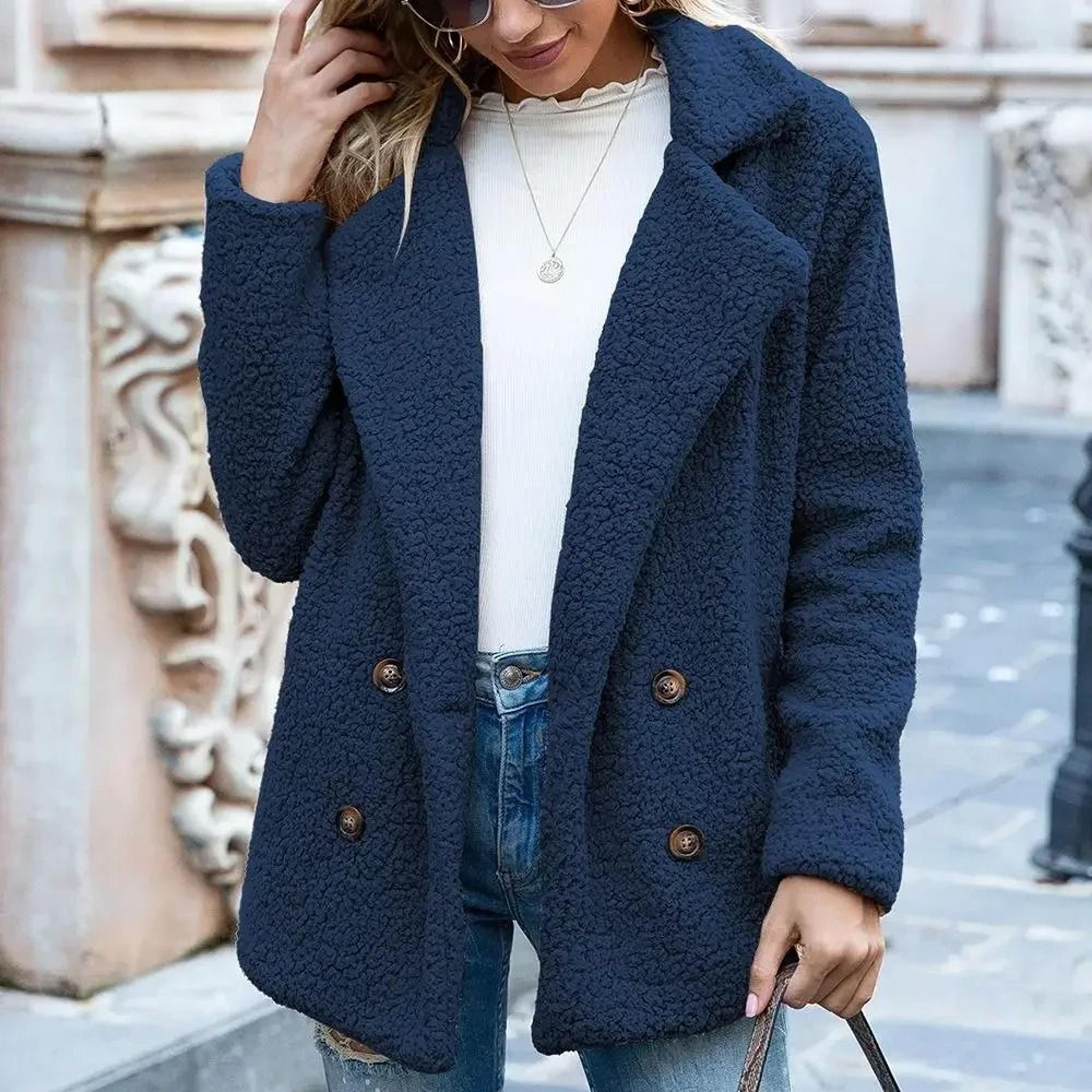Womens Oversized Faux Fleece Coat With Lapel In Streetwear Style 5