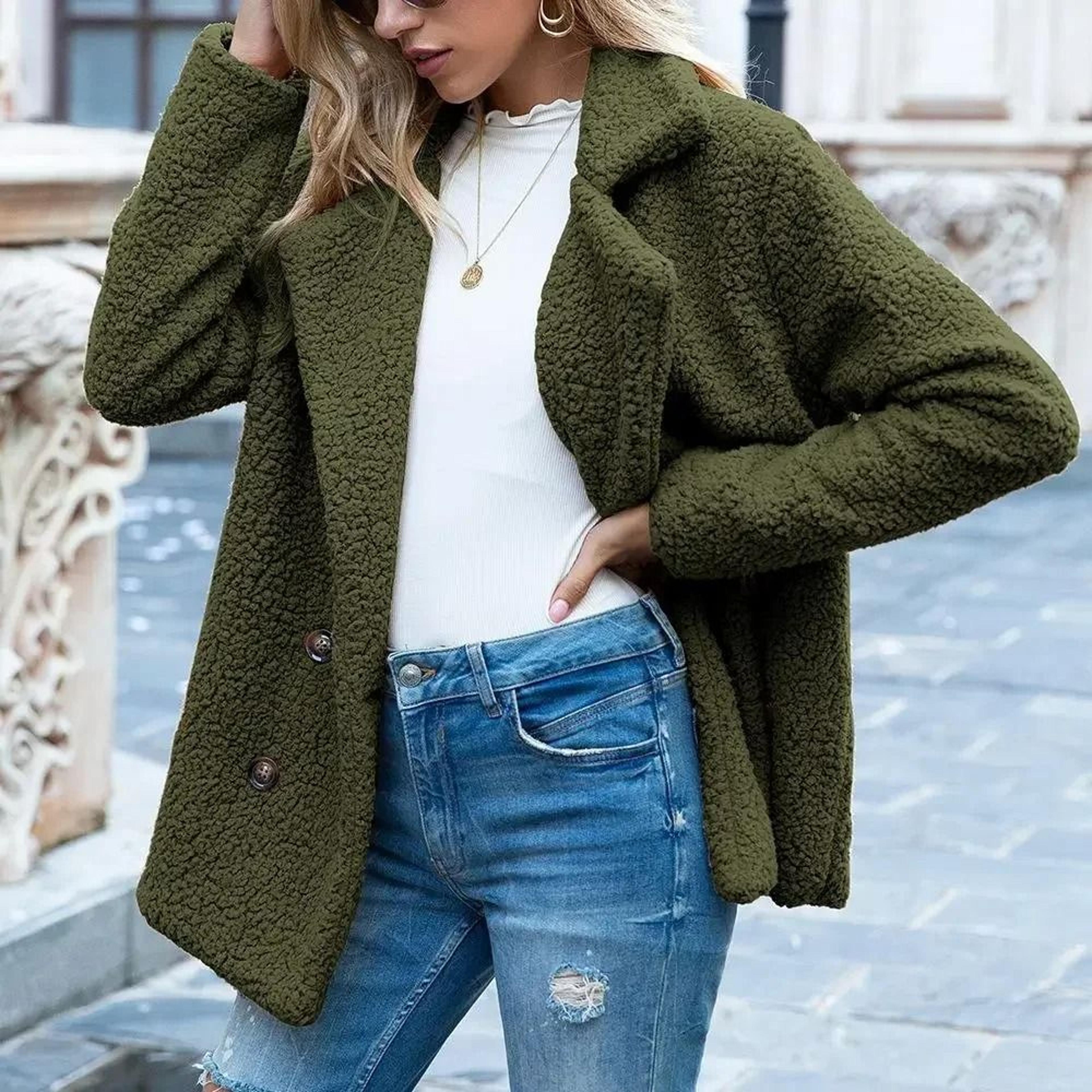 Womens Oversized Faux Fleece Coat With Lapel In Streetwear Style 6