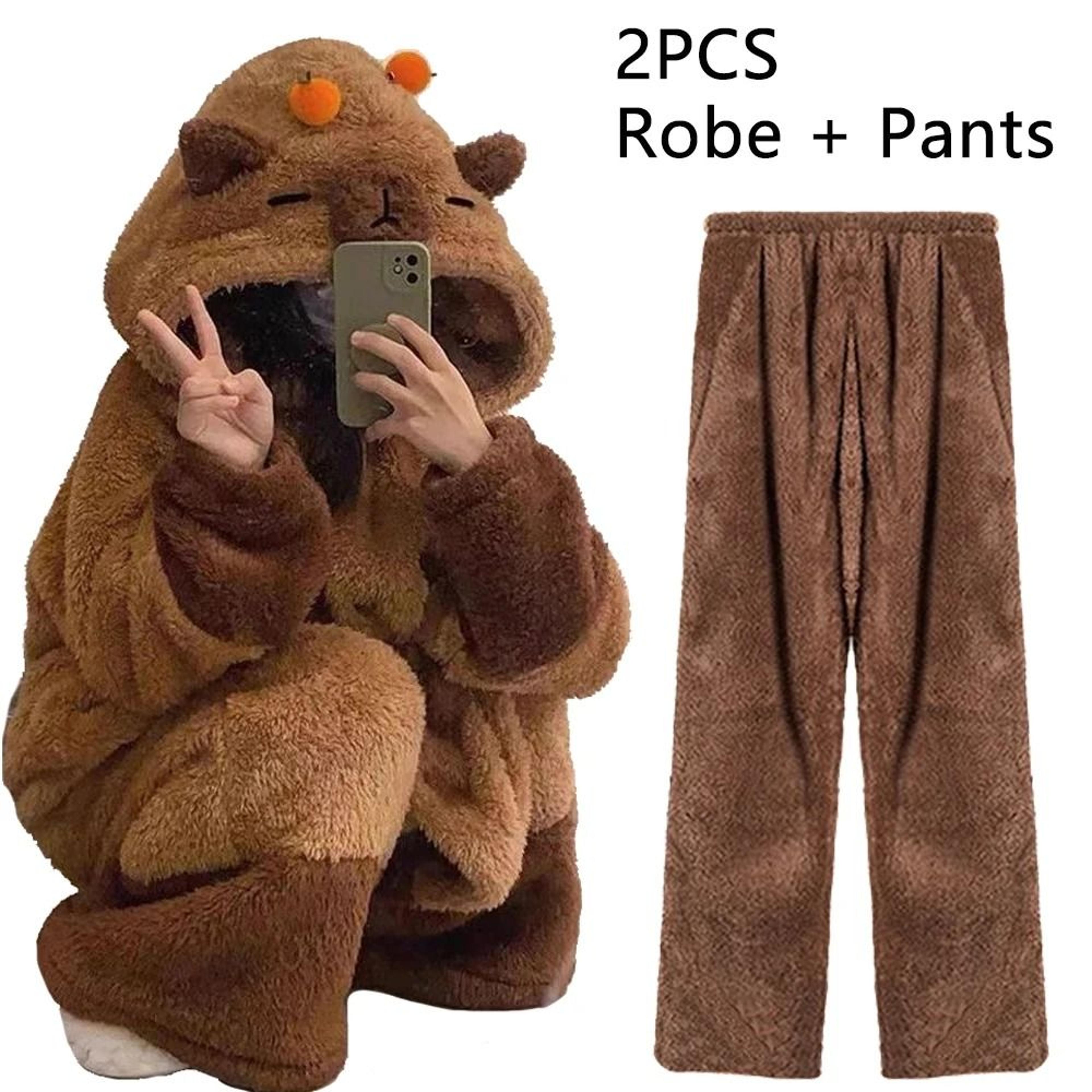 Capybara Cosplay Pajama Set With Robe And Accessories 8