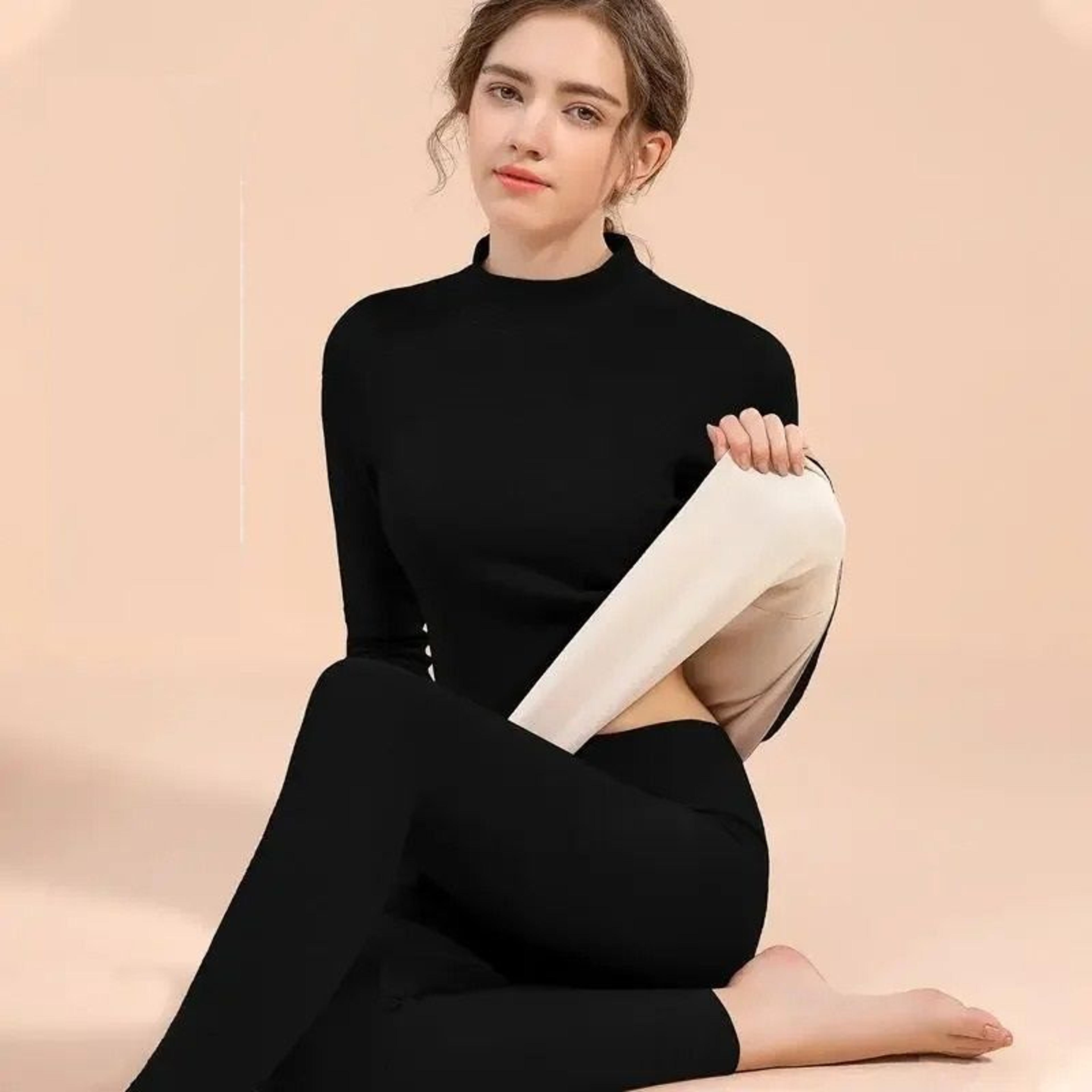 women's thermal underwear set velvet lined base layer for winter