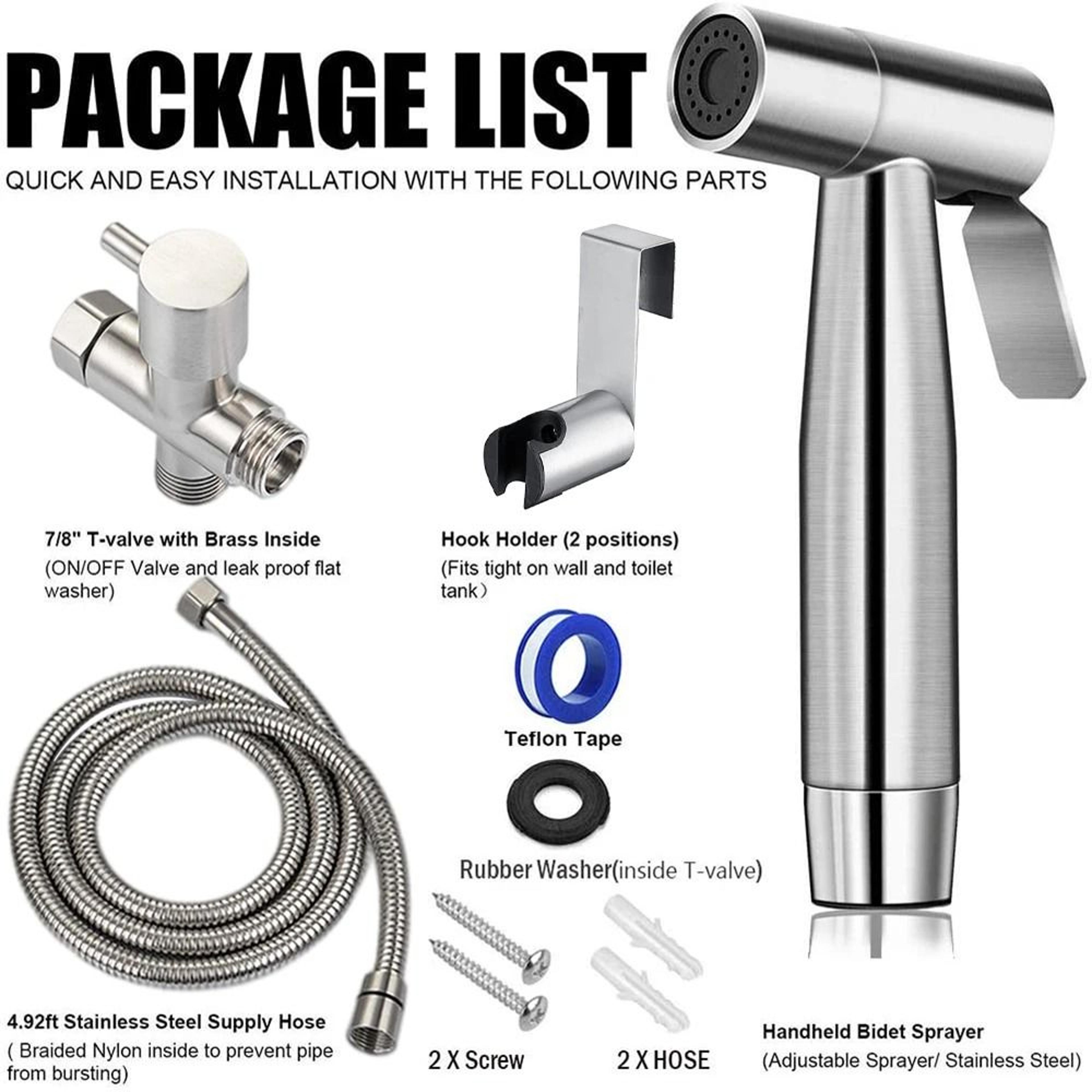 Stainless Steel Handheld Toilet Bidet Sprayer Kit 6