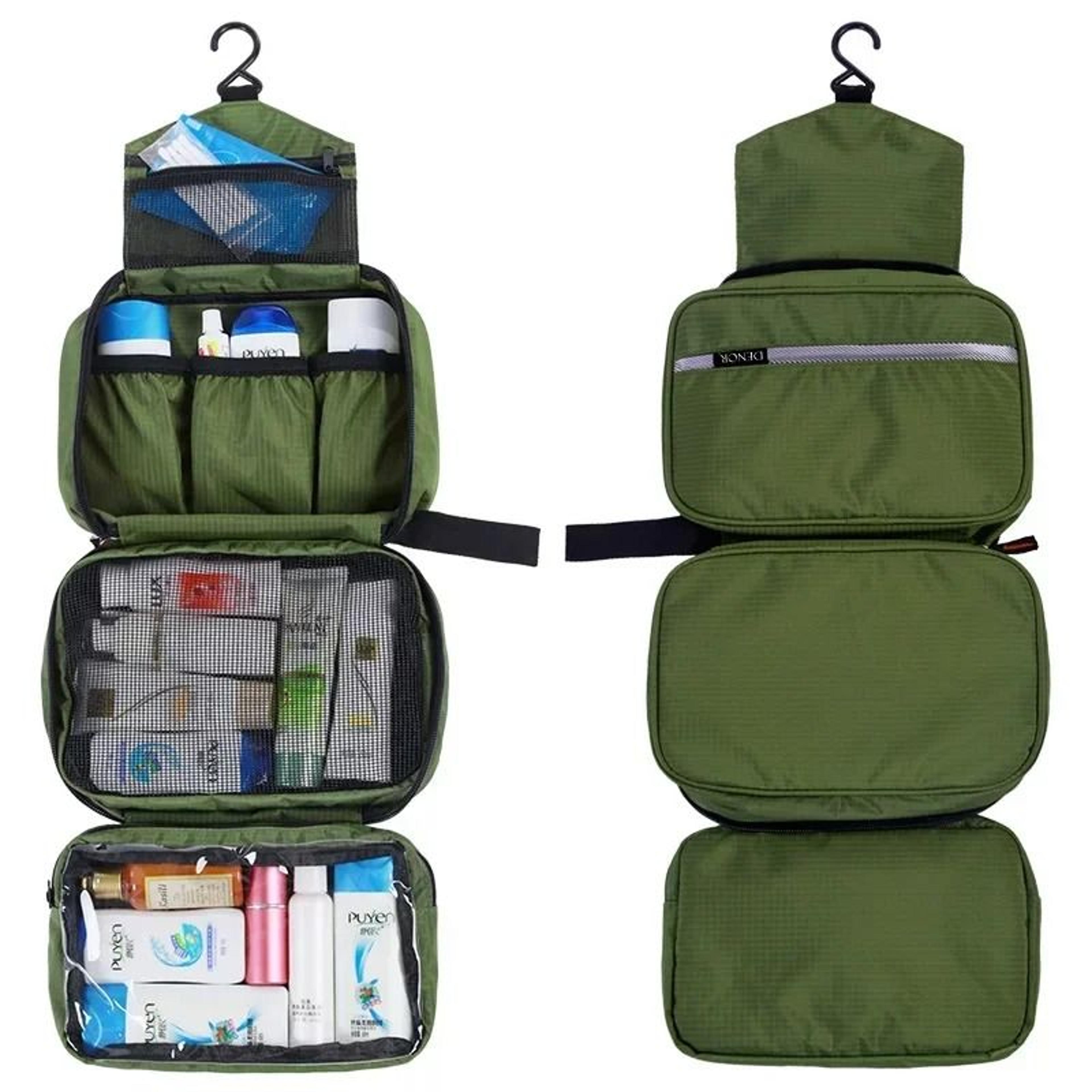 waterproof hanging travel toiletry bag with multiple compartments