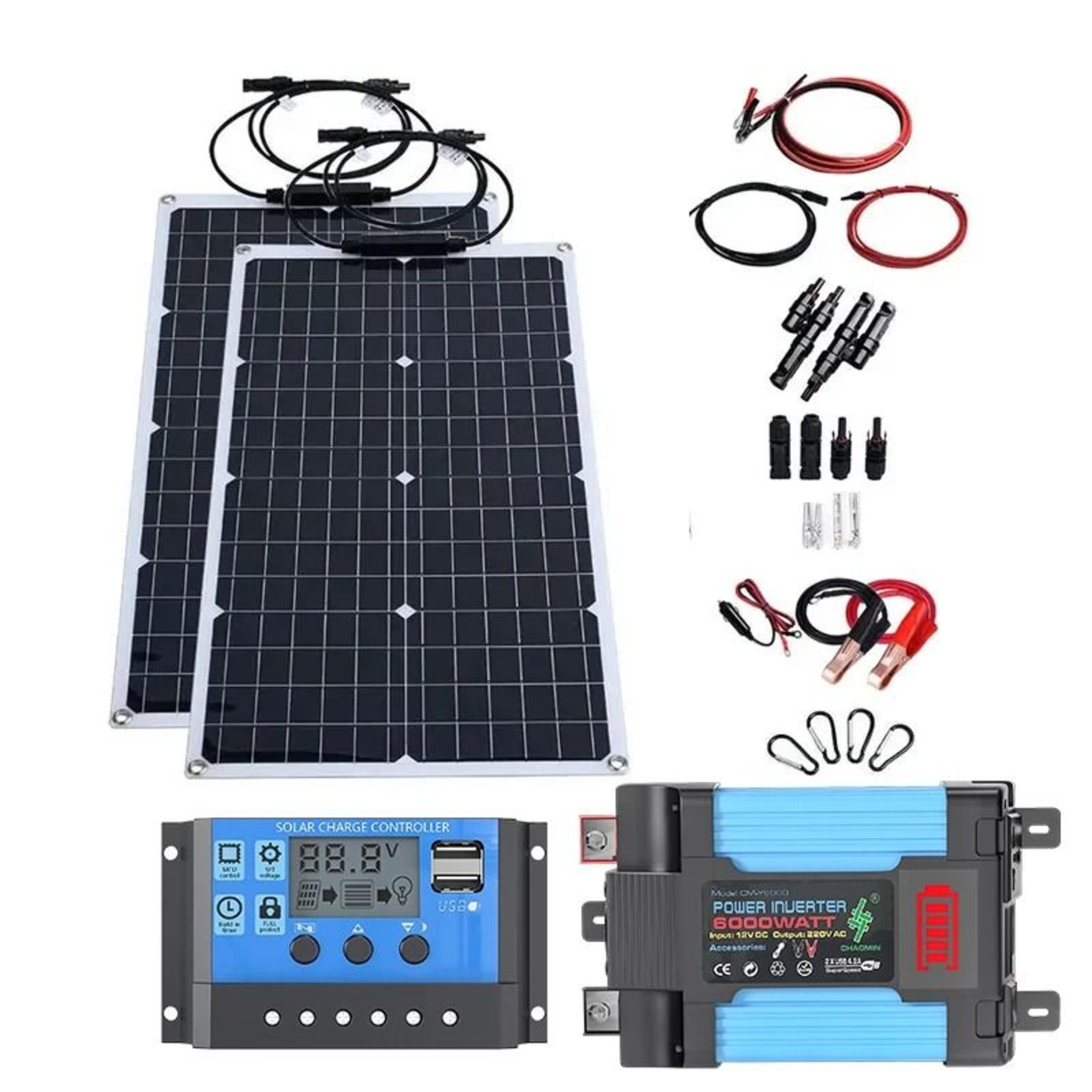 Flexible Solar Panel System With Battery Charger Controller And Inverter Kit 11