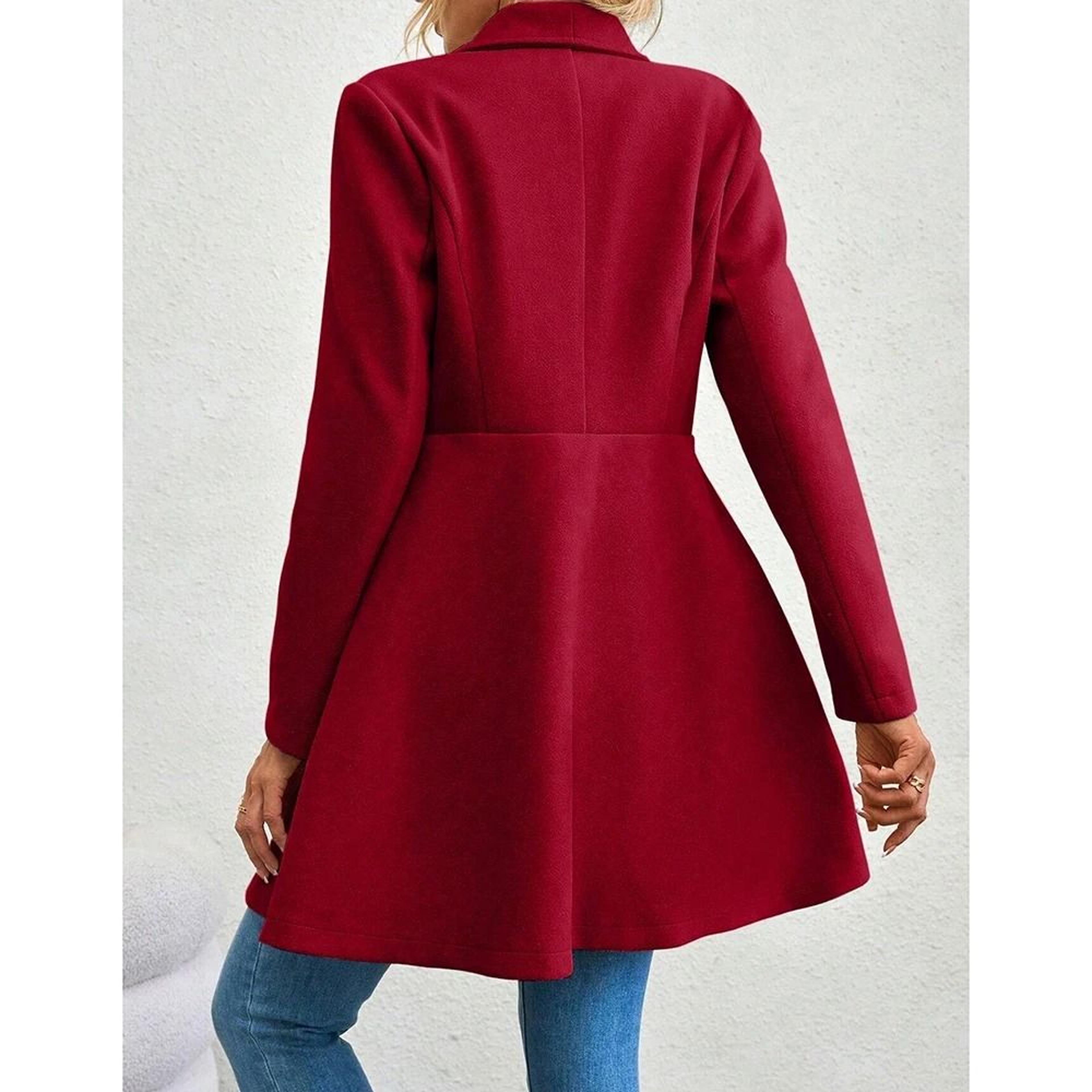 Womens Winter Lapel Coat Long Sleeve Solid Color Button Up Outerwear 4