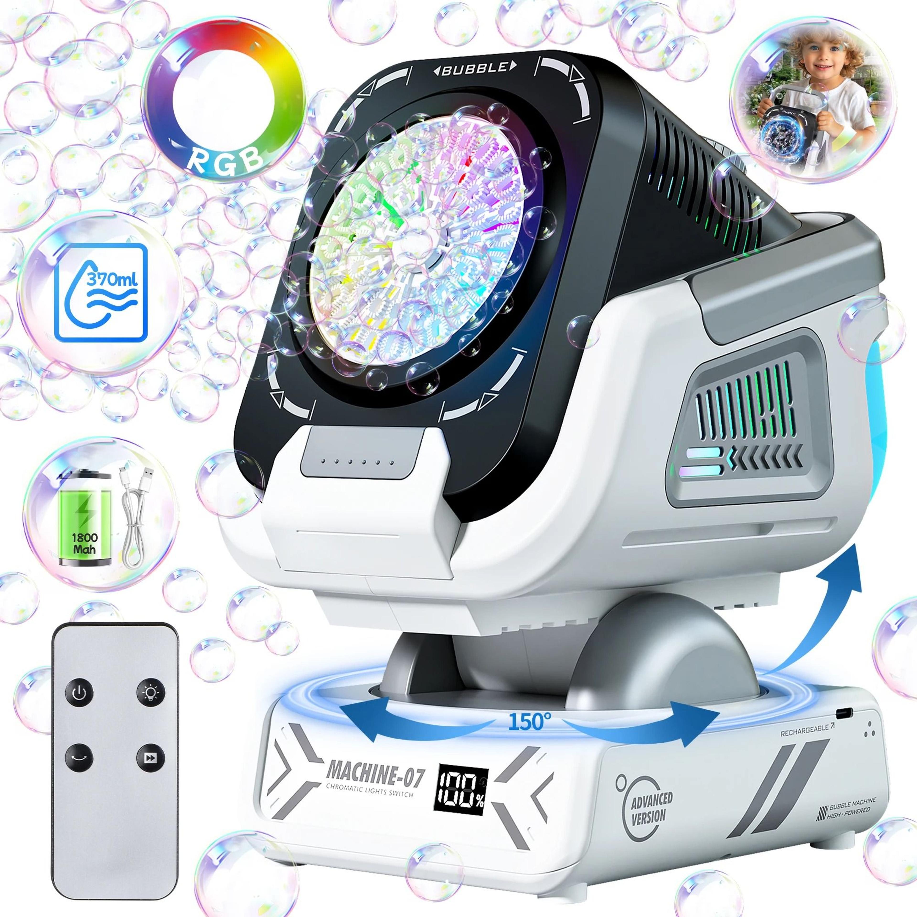 upgraded bubble machine with remote control and rgb lights