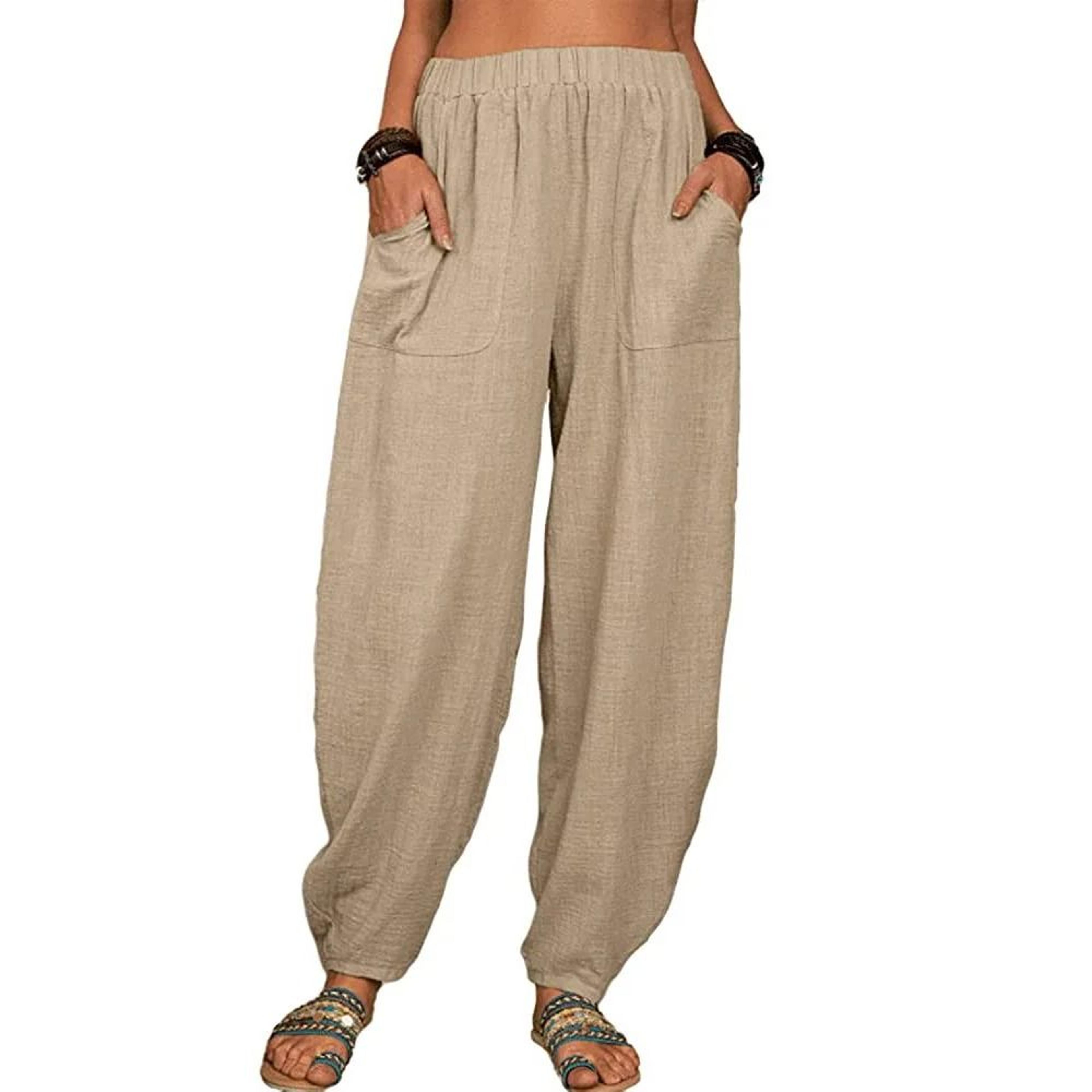Womens Cotton Linen Wide Leg Harem Pants 8