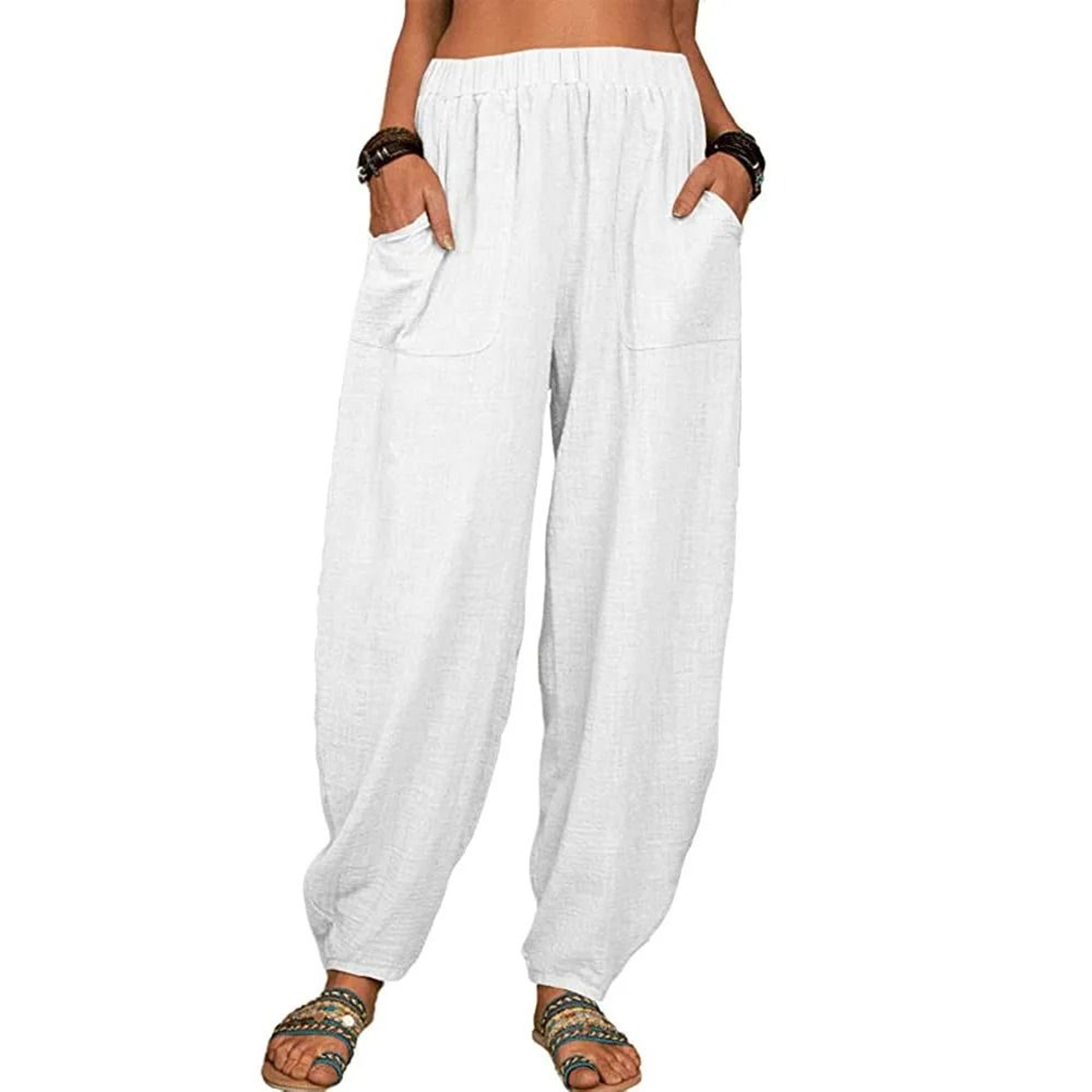 Womens Cotton Linen Wide Leg Harem Pants 10