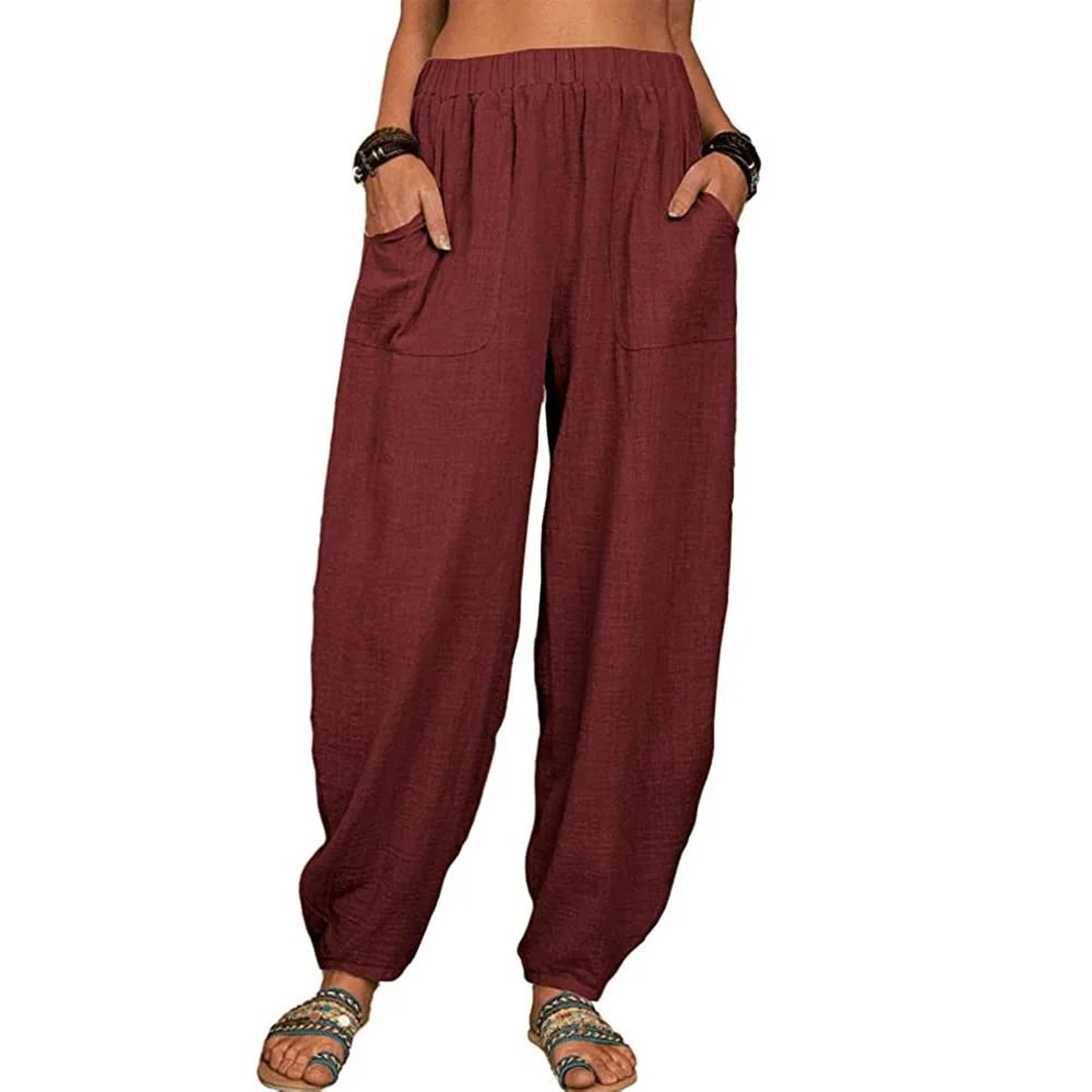 Womens Cotton Linen Wide Leg Harem Pants 11