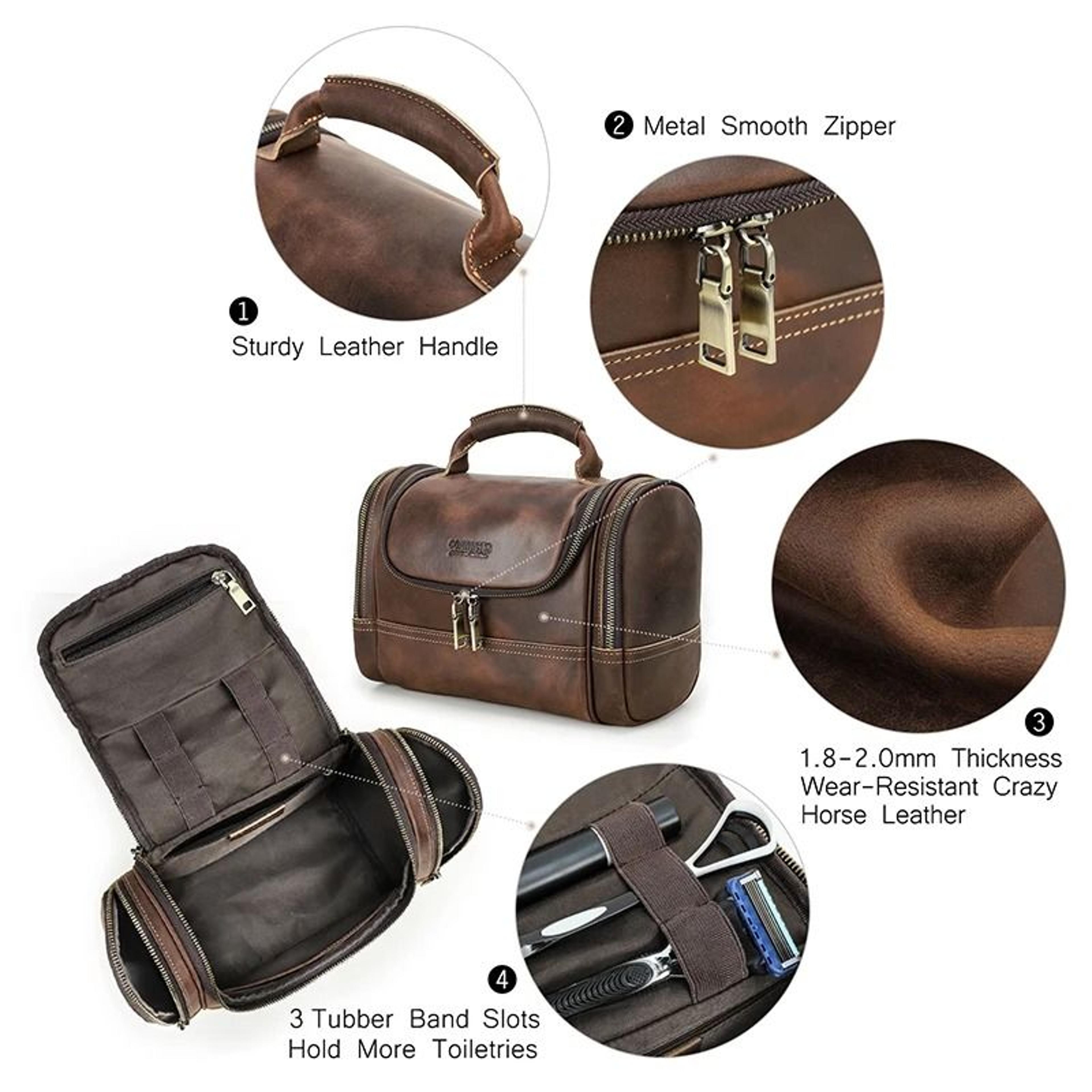 Mens Business Travel Leather Toiletry Bag 4