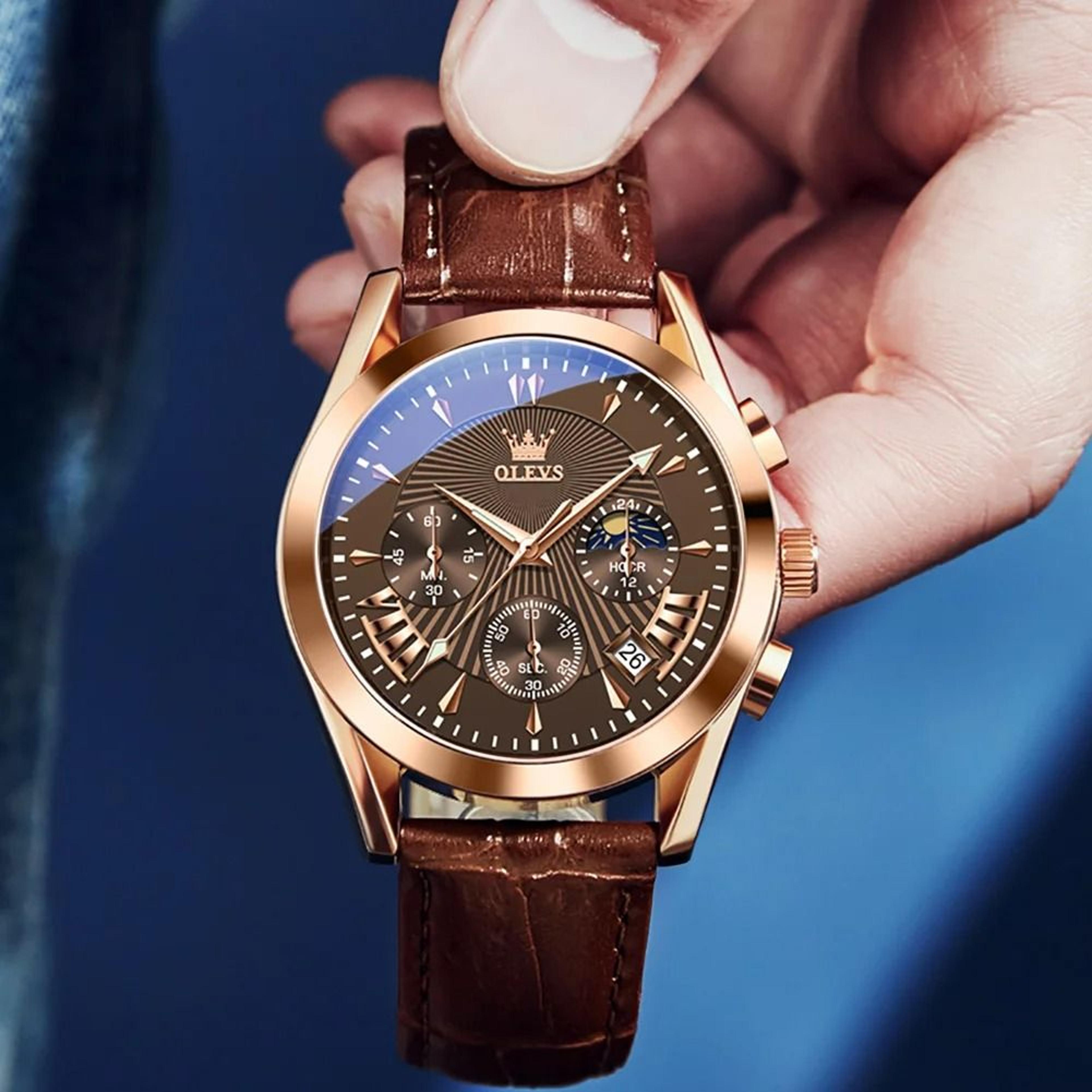 Elegant Mens Waterproof Quartz Watch With Leather Strap 2