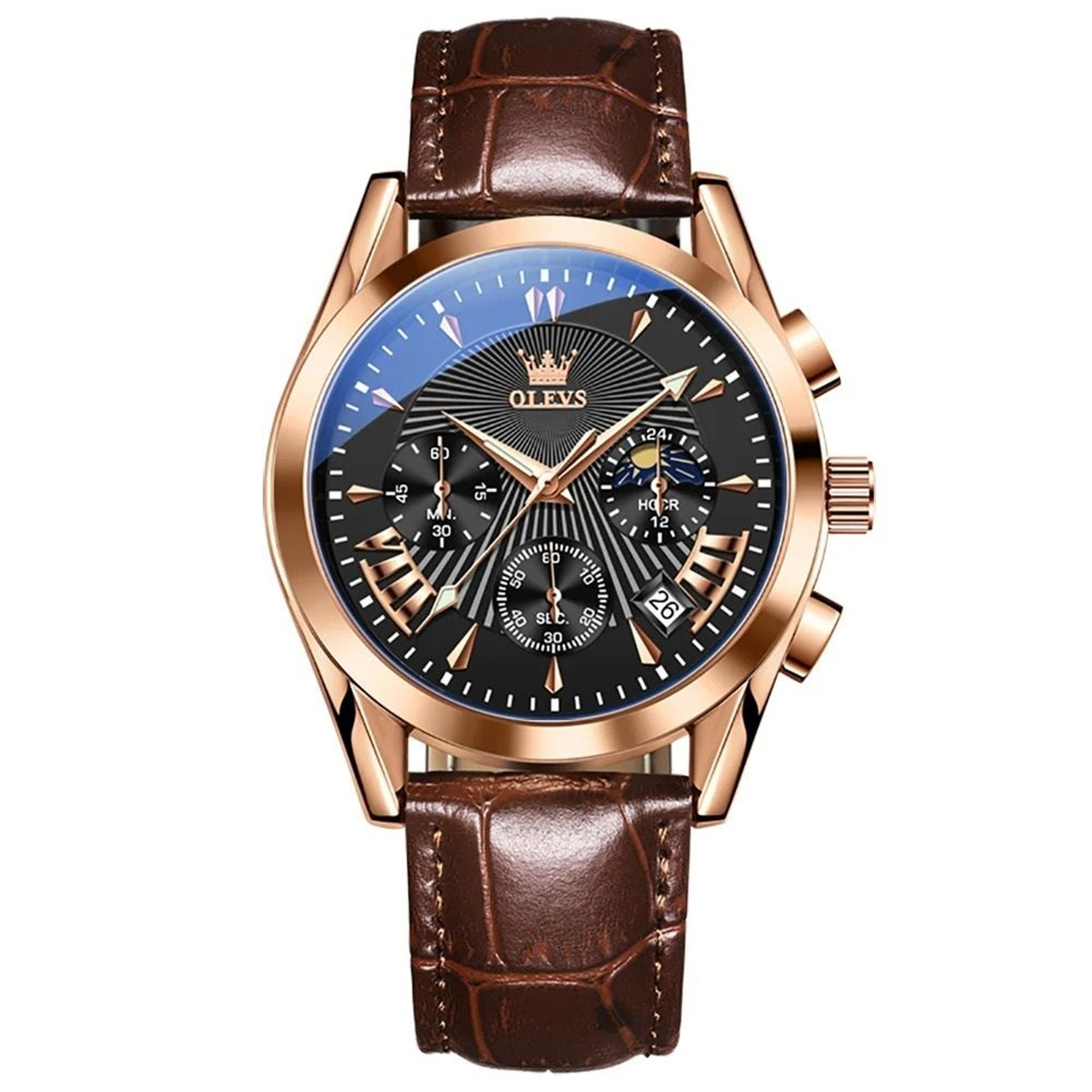 Elegant Mens Waterproof Quartz Watch With Leather Strap 8