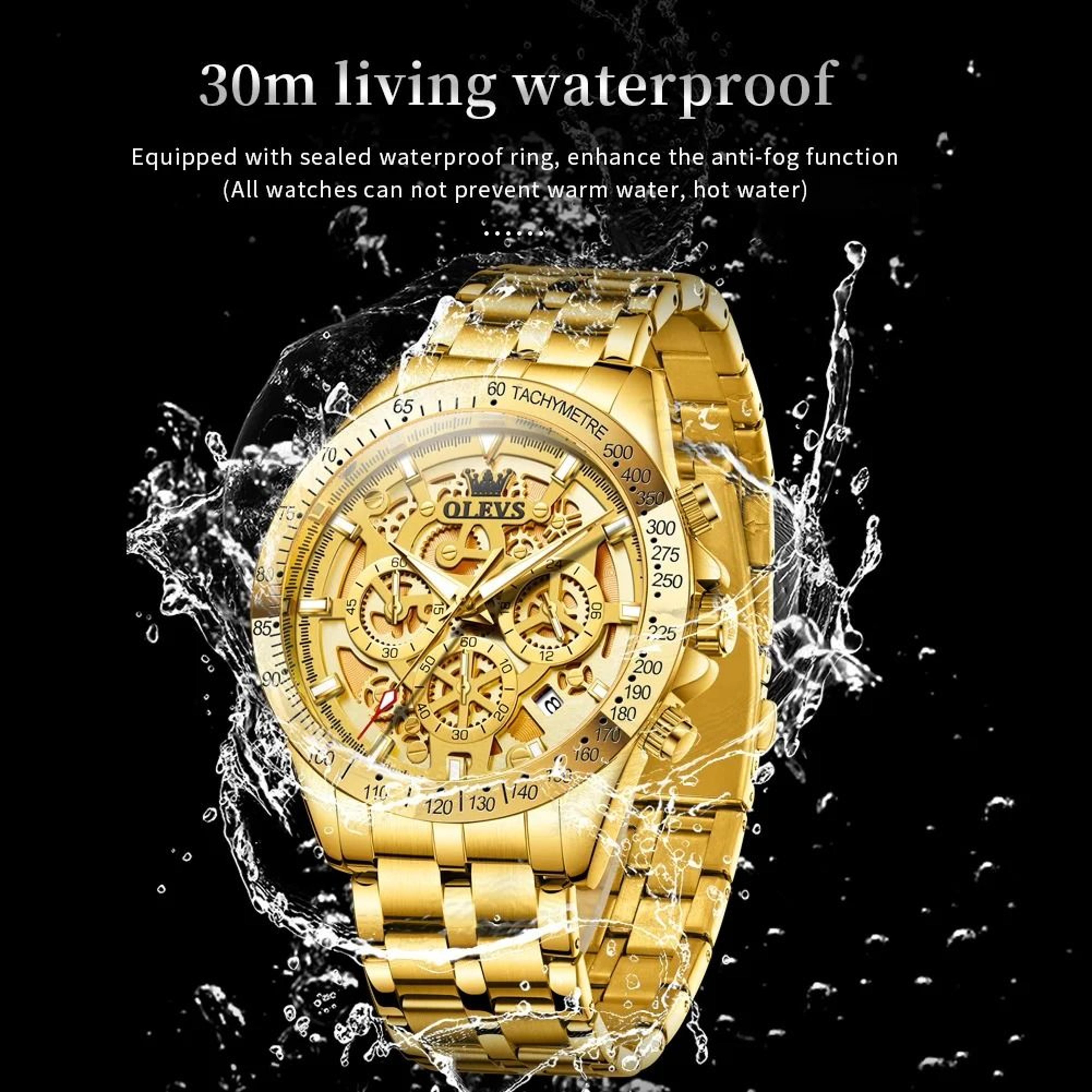 Mens Waterproof Luminous Quartz Chronograph Watch With Date  24h Display 0