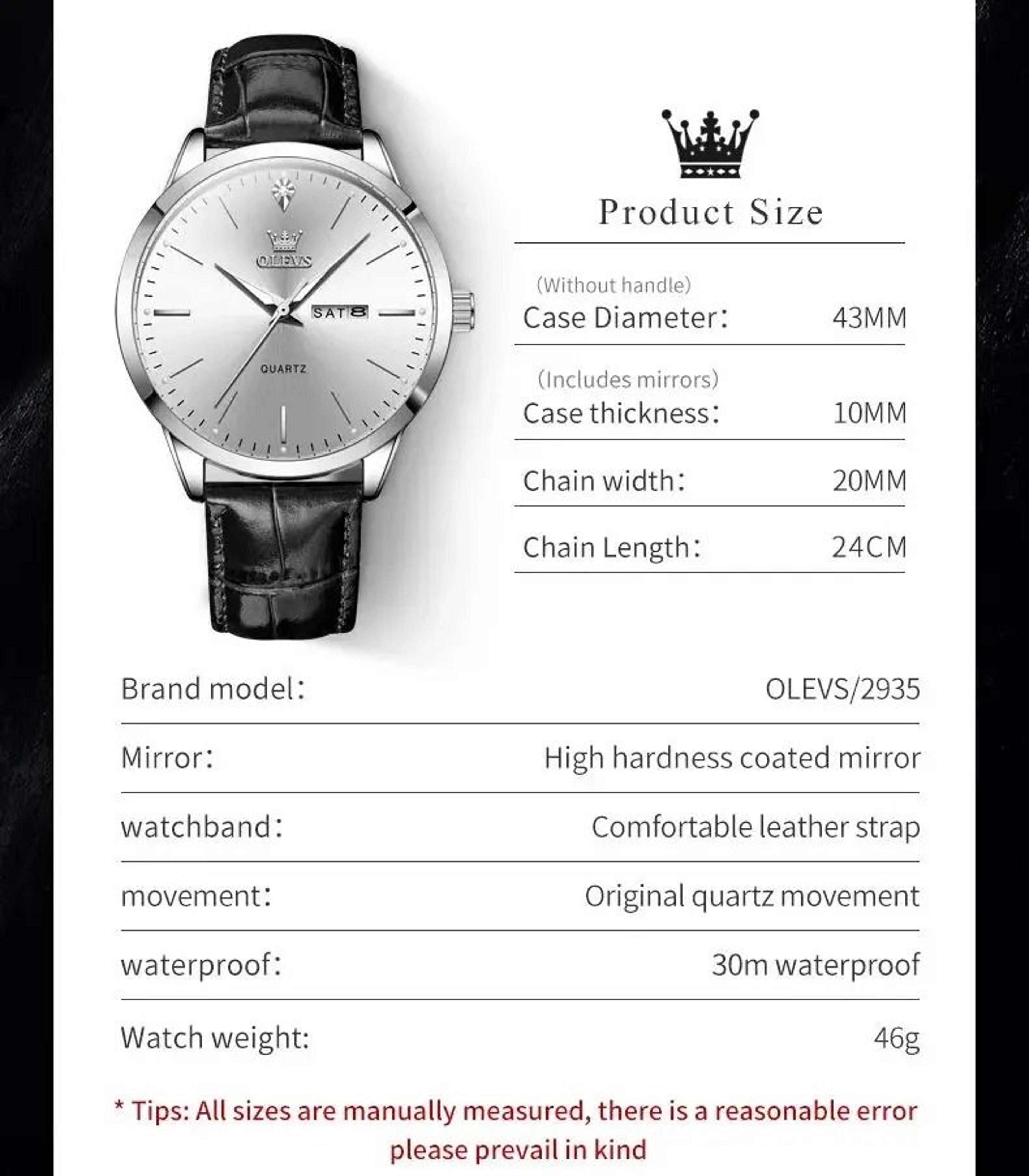 Dual Calendar Quartz Dress Watch For Men With Luminous Display 3