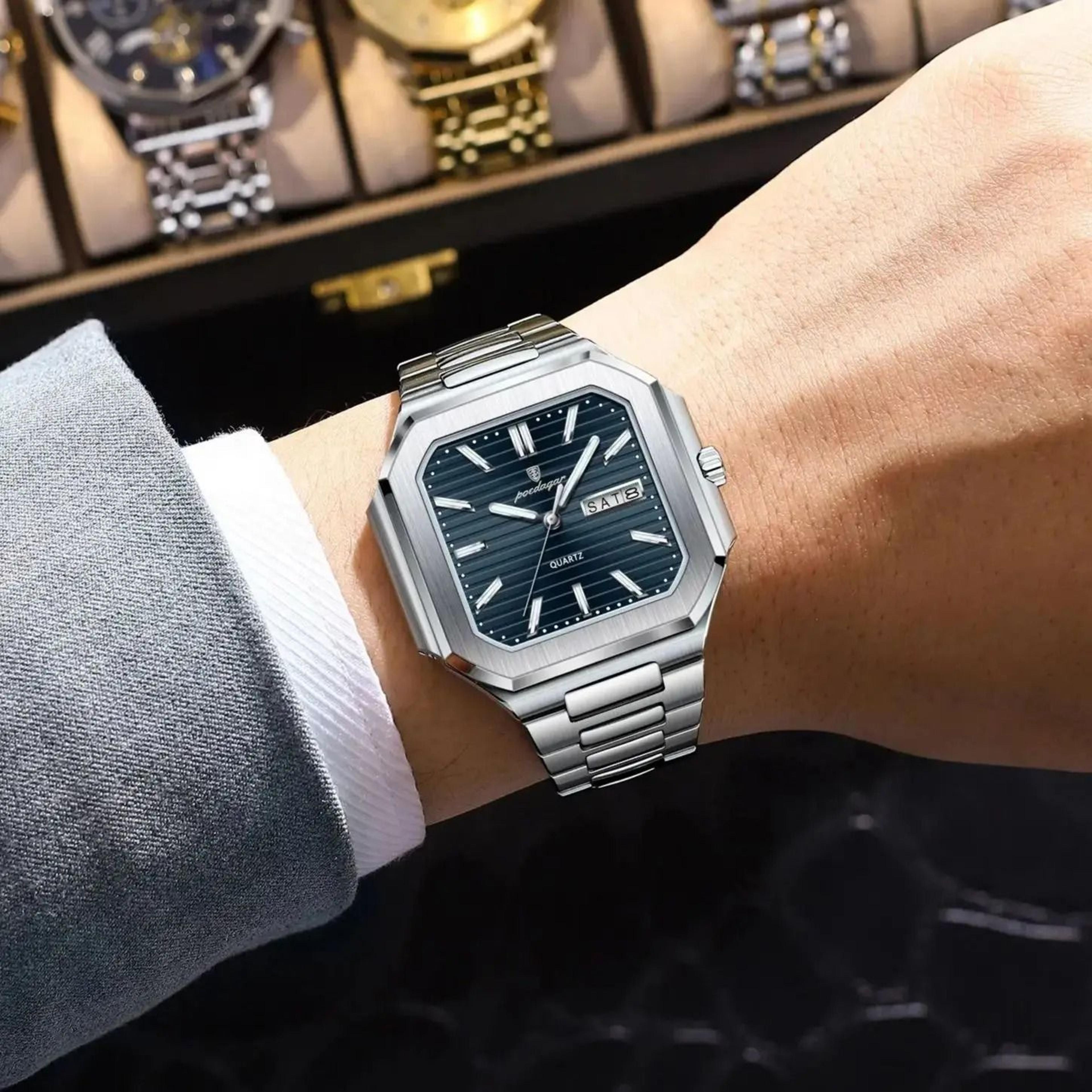 Square Quartz Mens Watch With Luminous Display And Date Week Function 4