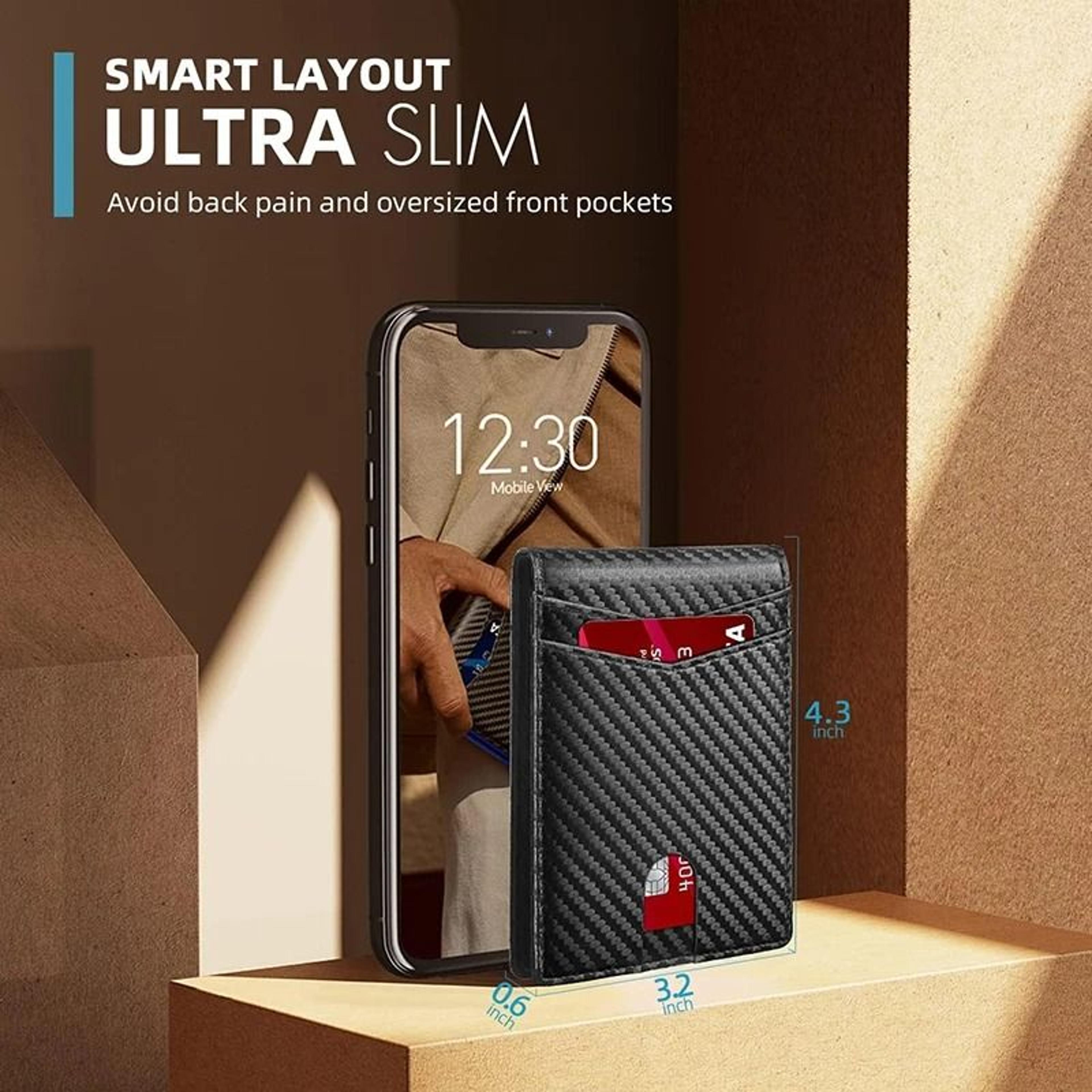 Ultra Thin RFID Leather Wallet For Men With ID Window And Multiple Card Slots 0