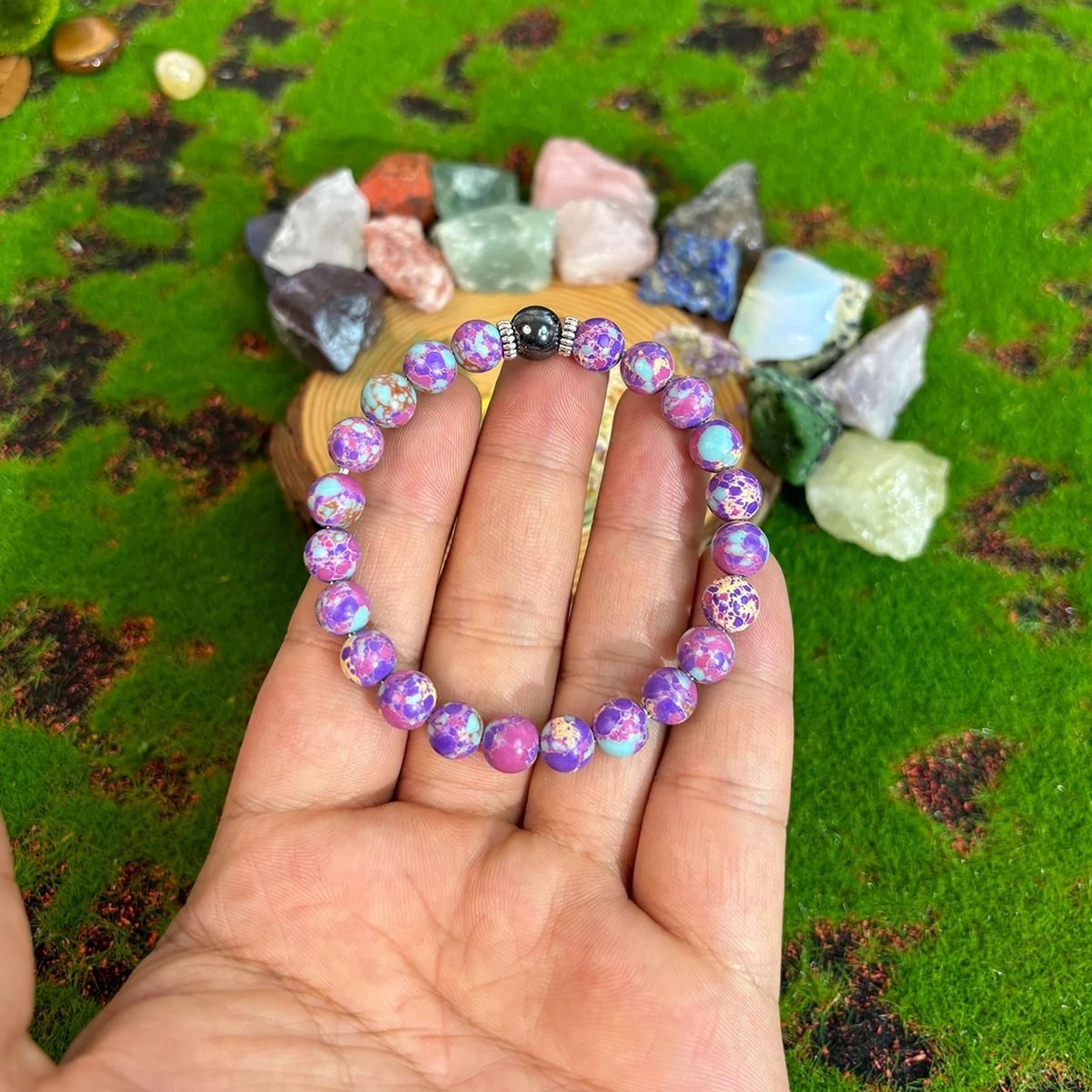 Bohemian Purple Stone Beaded Stretch Bracelet For Men  Women 2