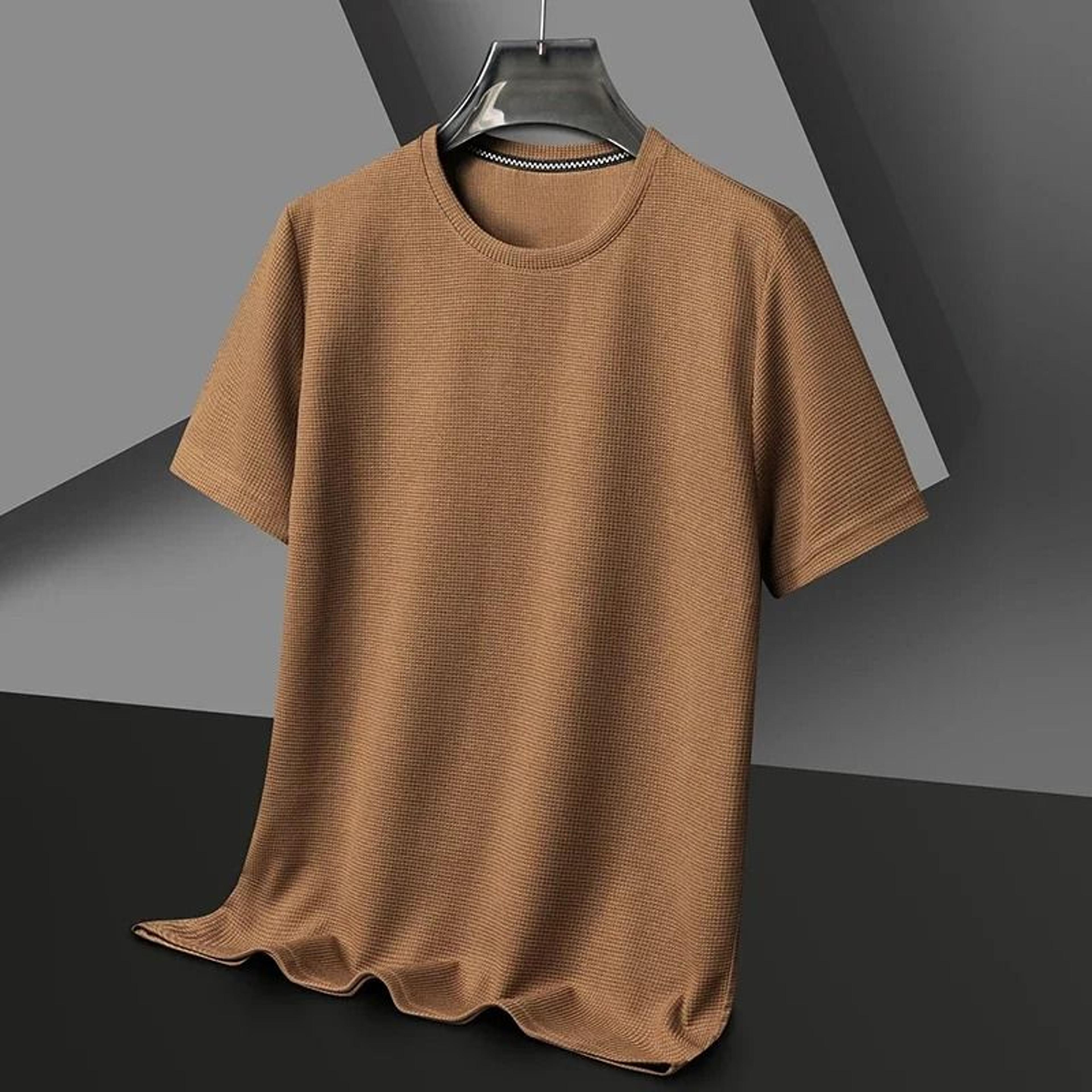 Mens Summer Waffle Knit Short Sleeve T Shirt With Round Neck 10