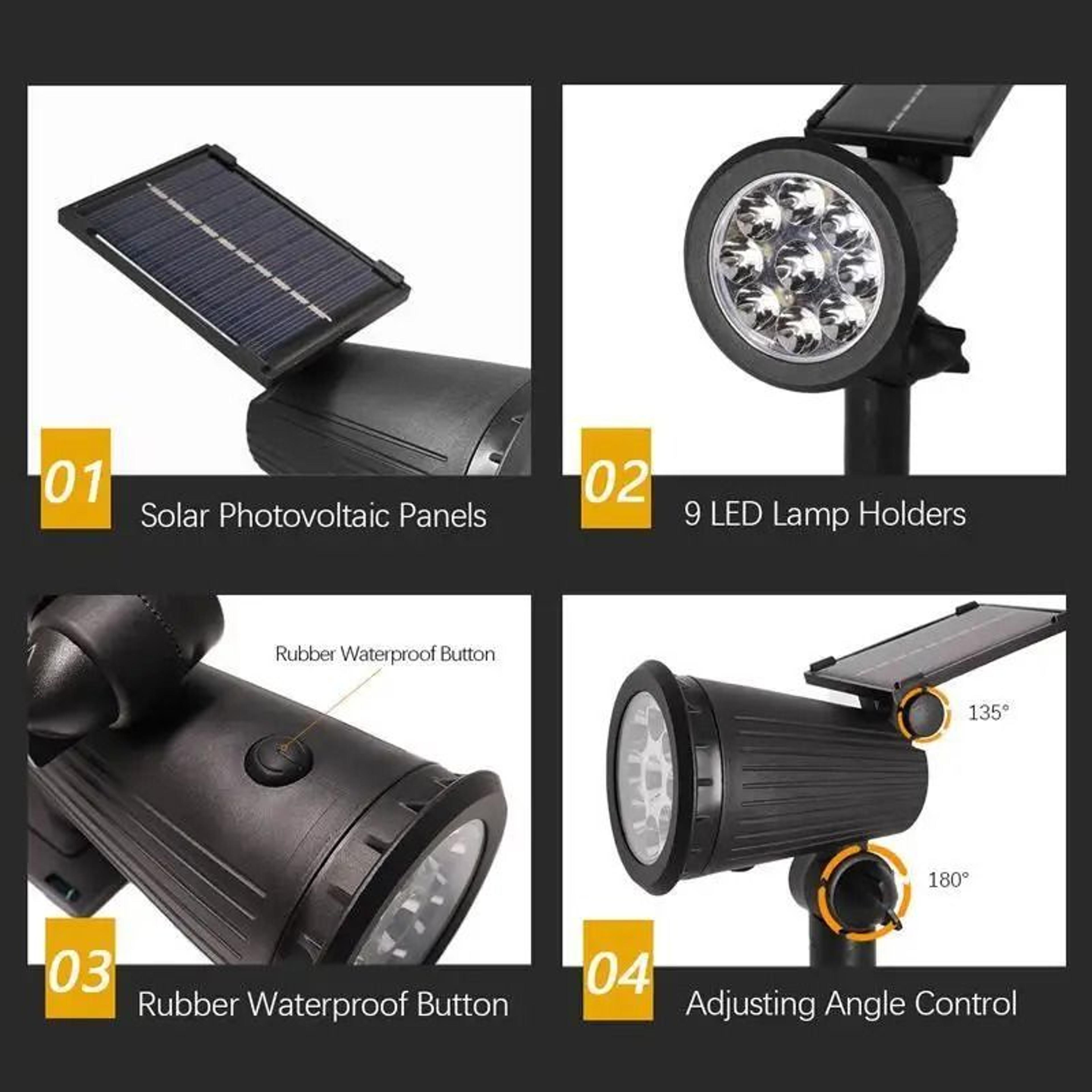9 LED Solar Spotlight For Outdoor Garden And Pathway Lighting 3
