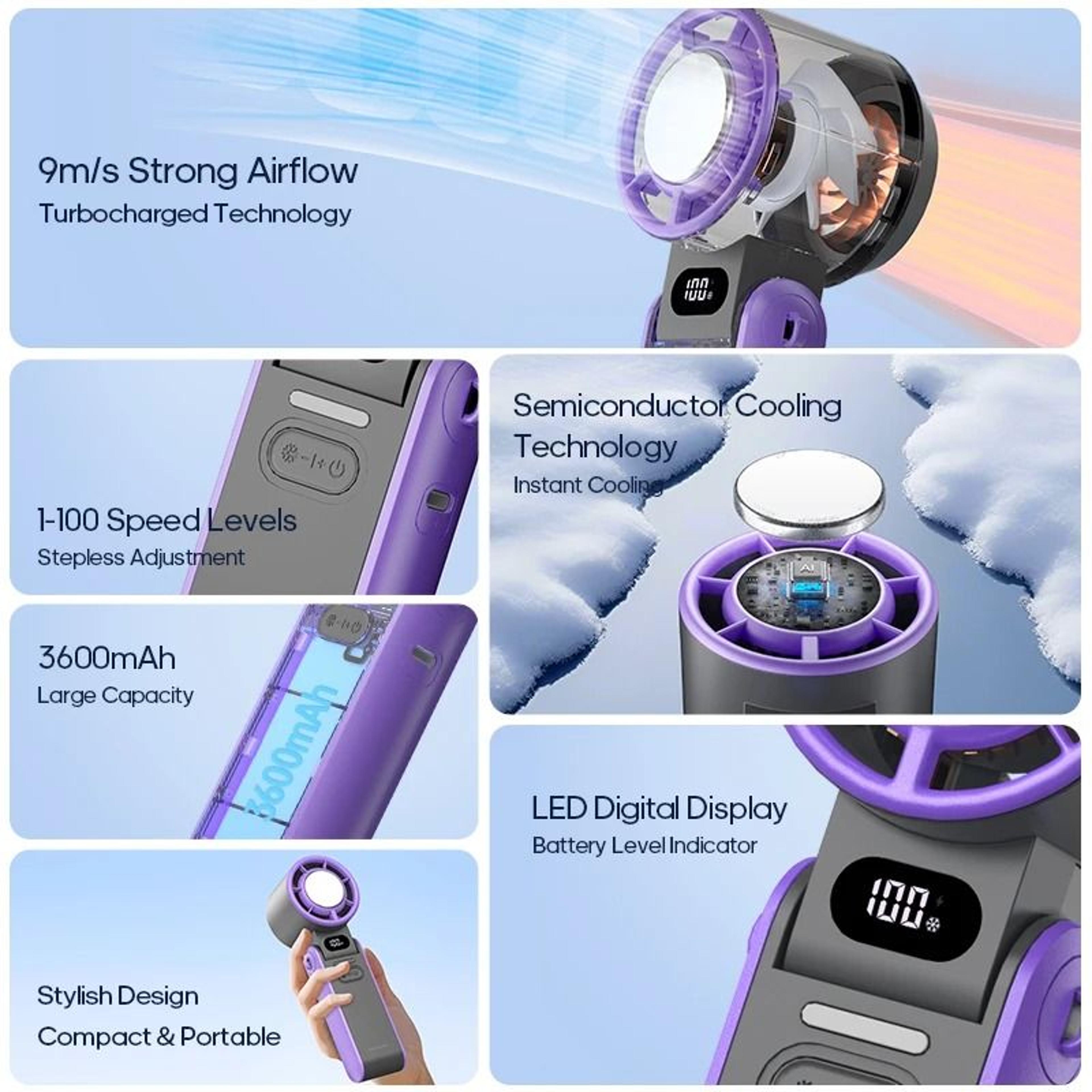 Foldable Portable Handheld Fan With Rechargeable Battery 1