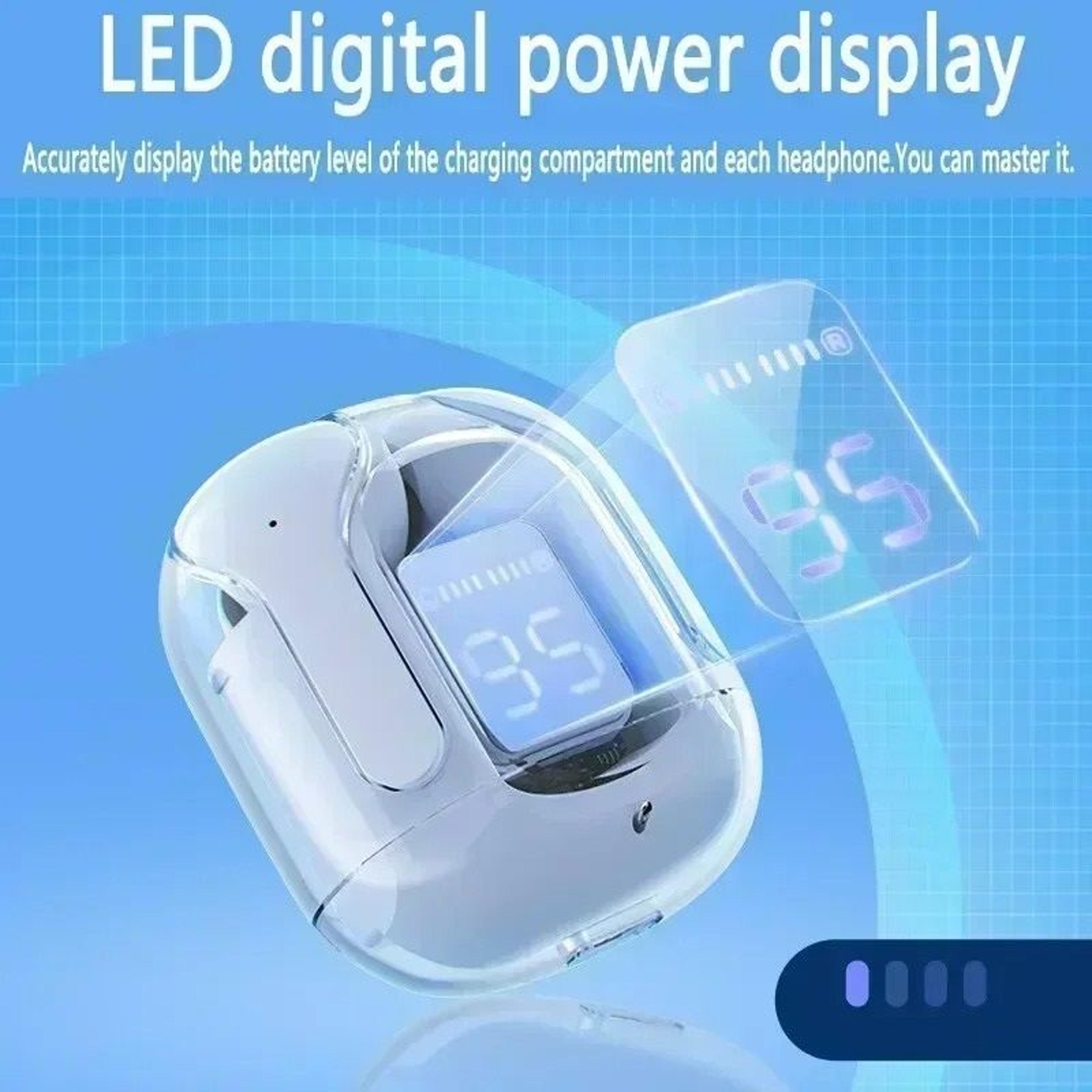 Transparent Wireless Bluetooth Earbuds With LED Display 3