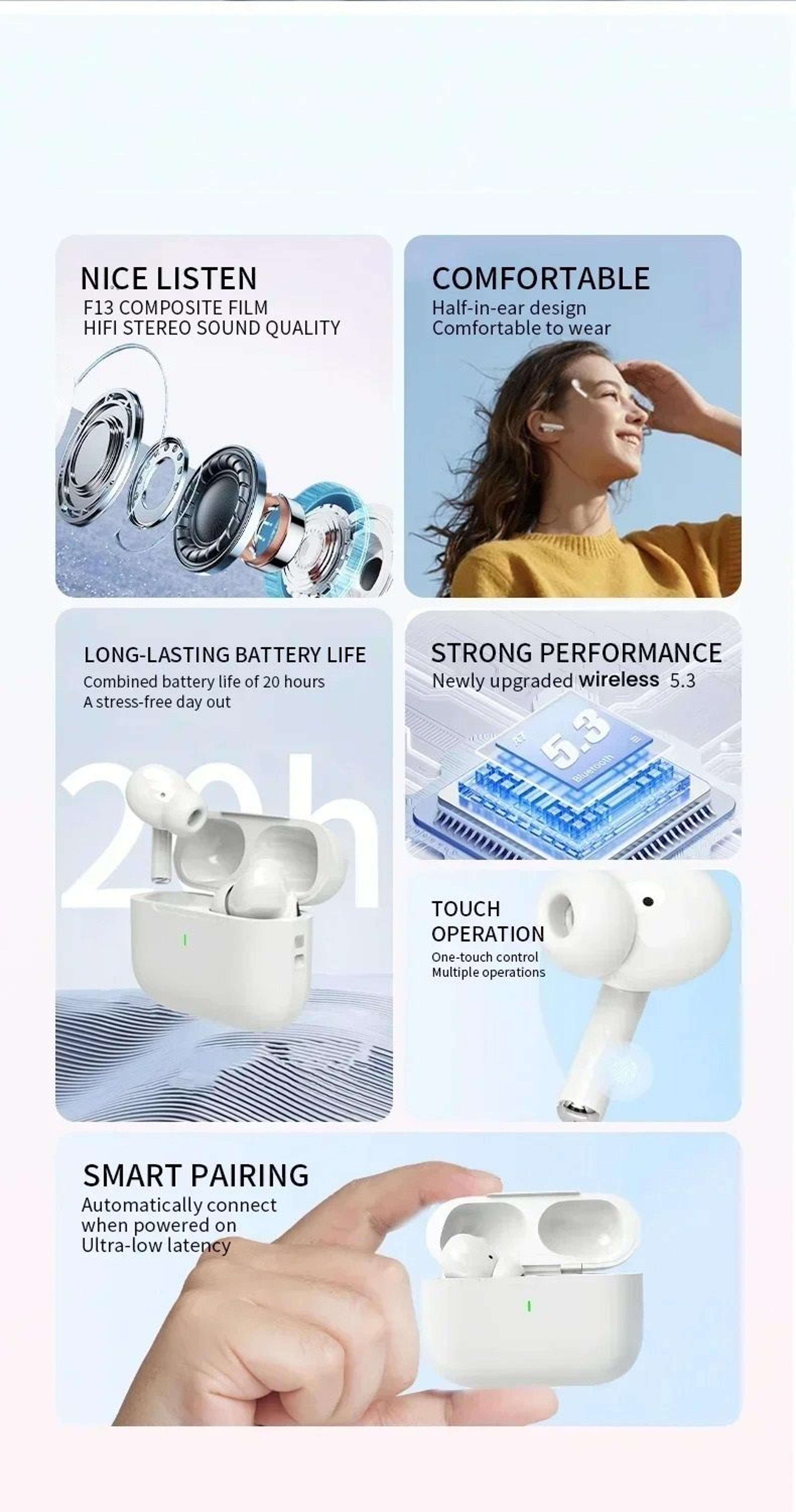 Transparent Wireless Earbuds With LED Power Display 4