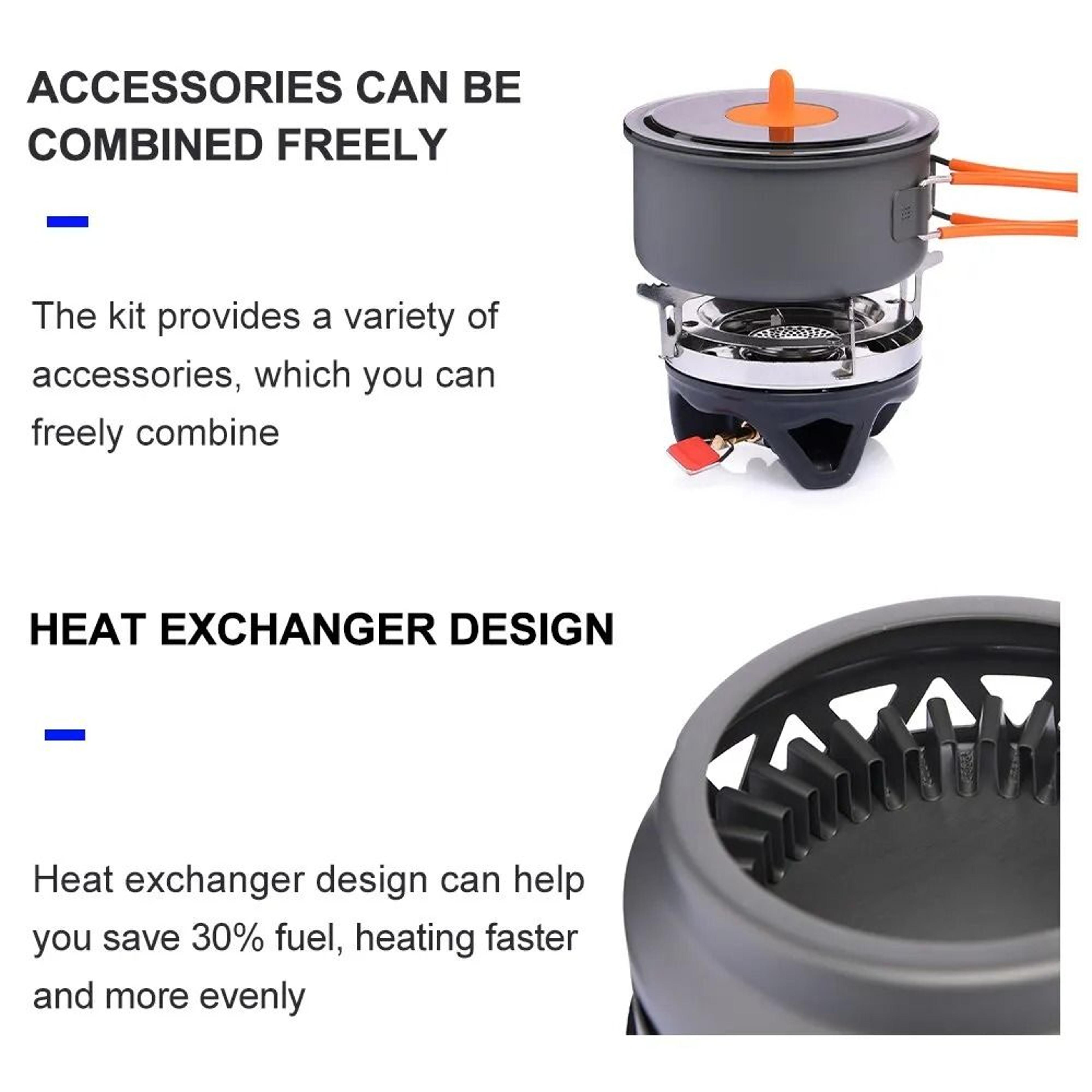 Outdoor Camping Cooking System With Gas Burner And Cookware Set 4