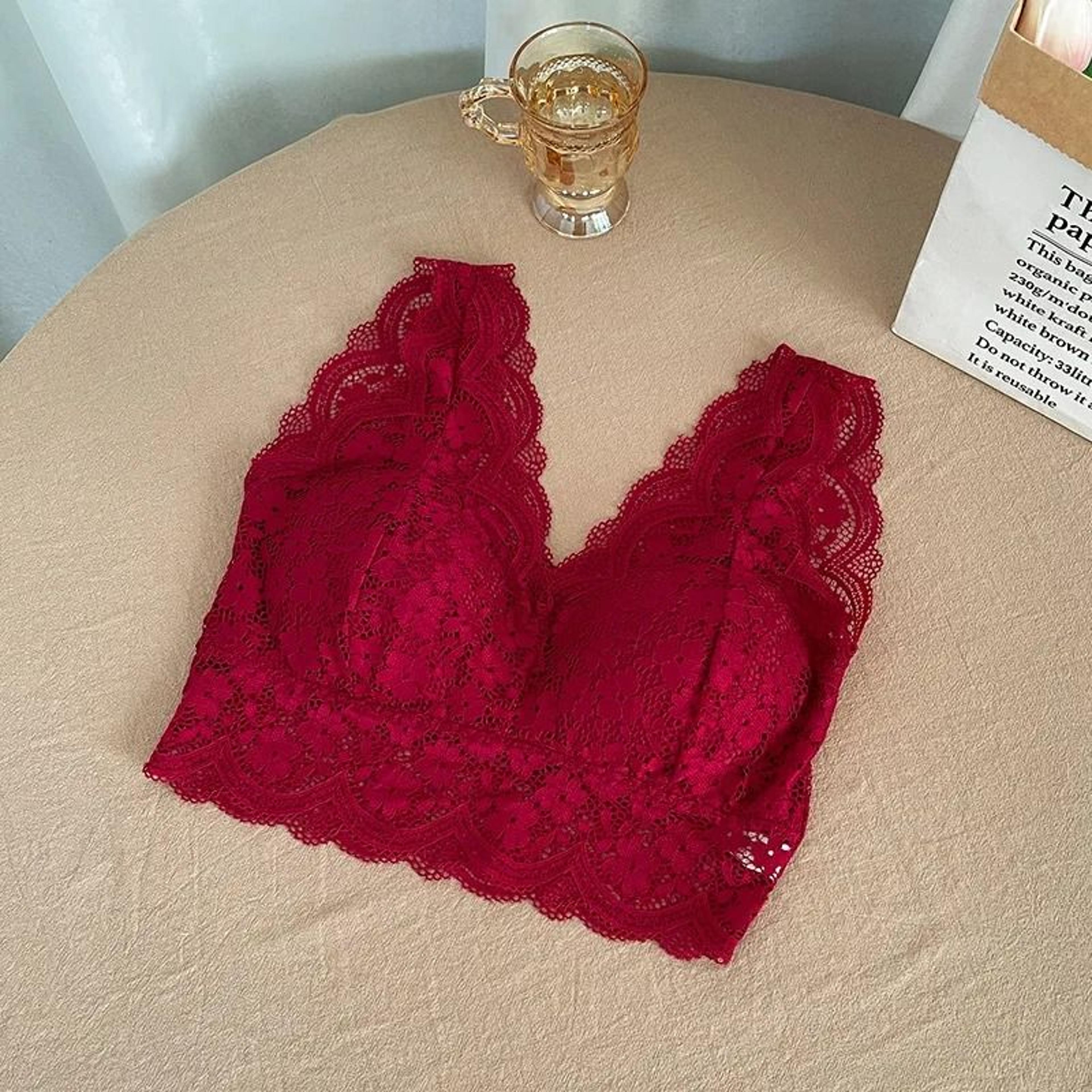 Lace Deep V Neck Wire Free Bralette Tank Top For Women 5