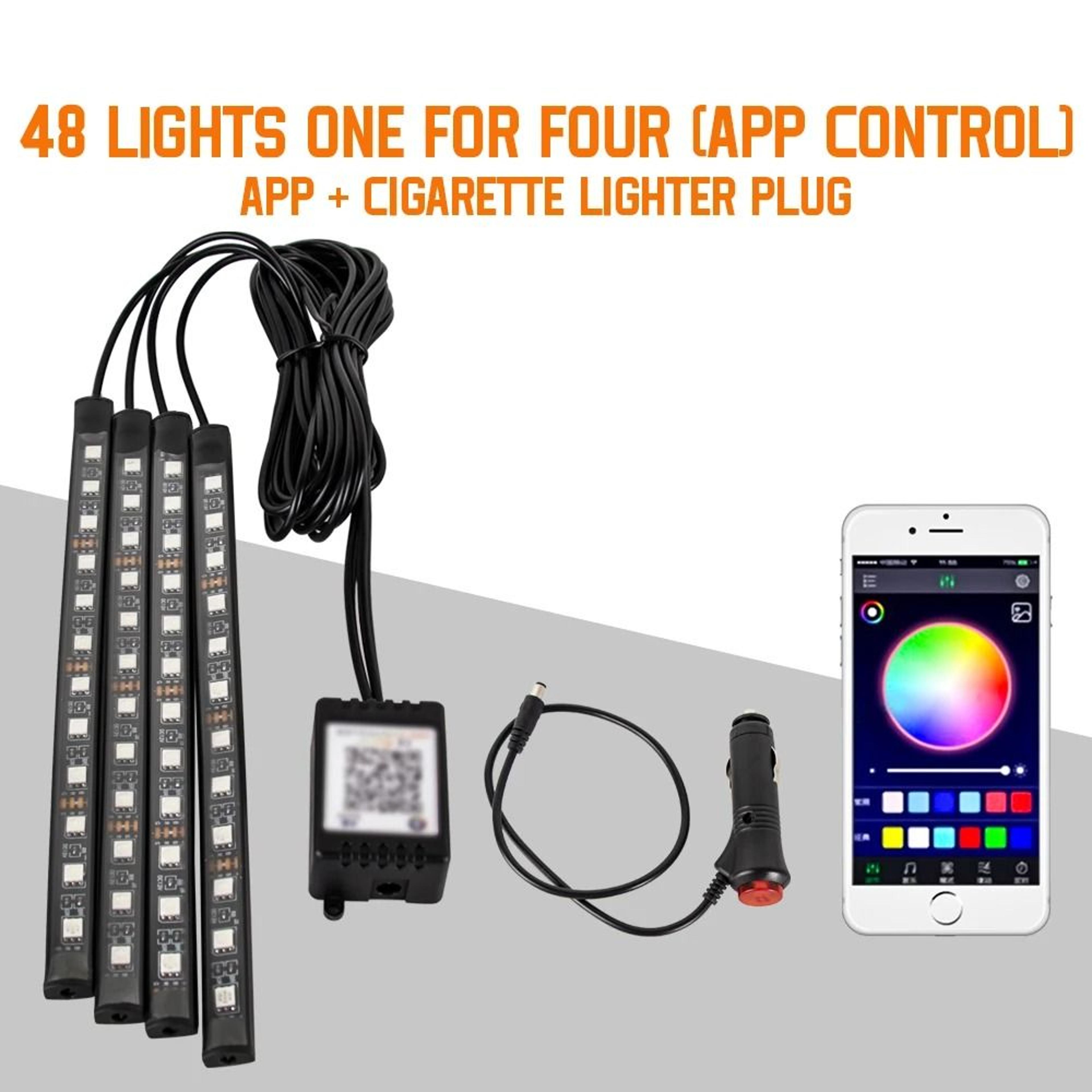 LED Car Interior Ambient Light Kit With Music And Remote Control 12