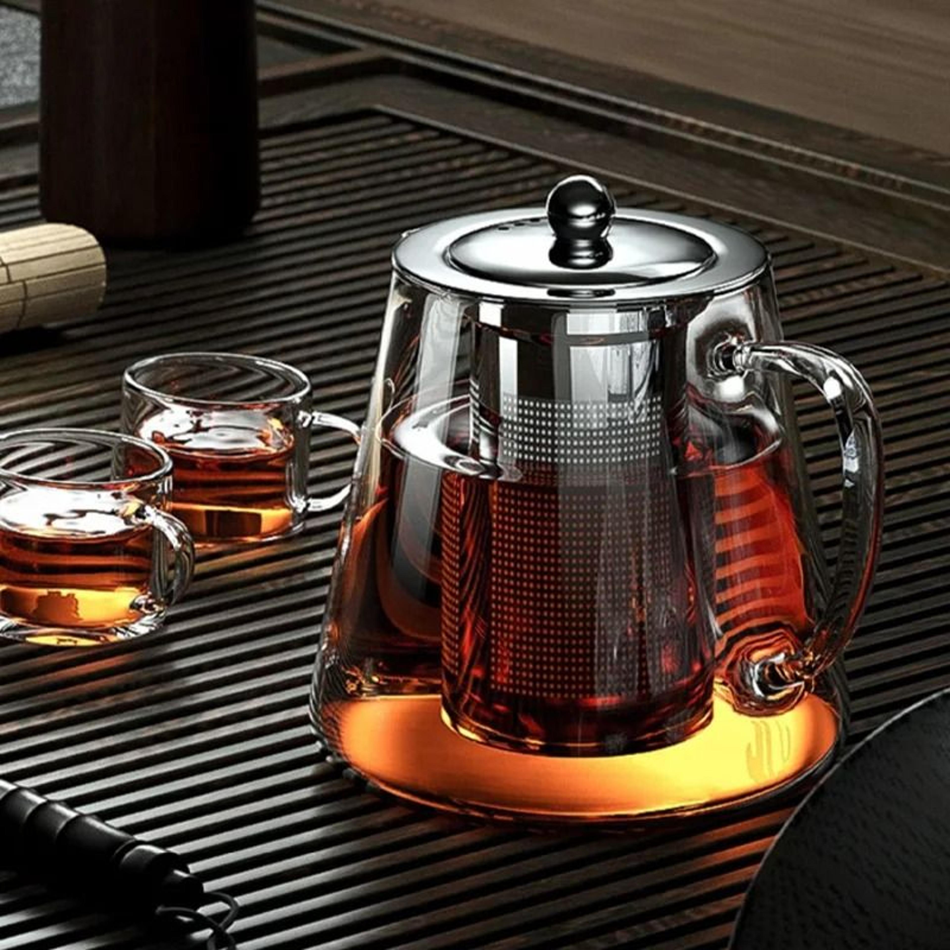 elegant heat resistant glass teapot with stainless steel infuser