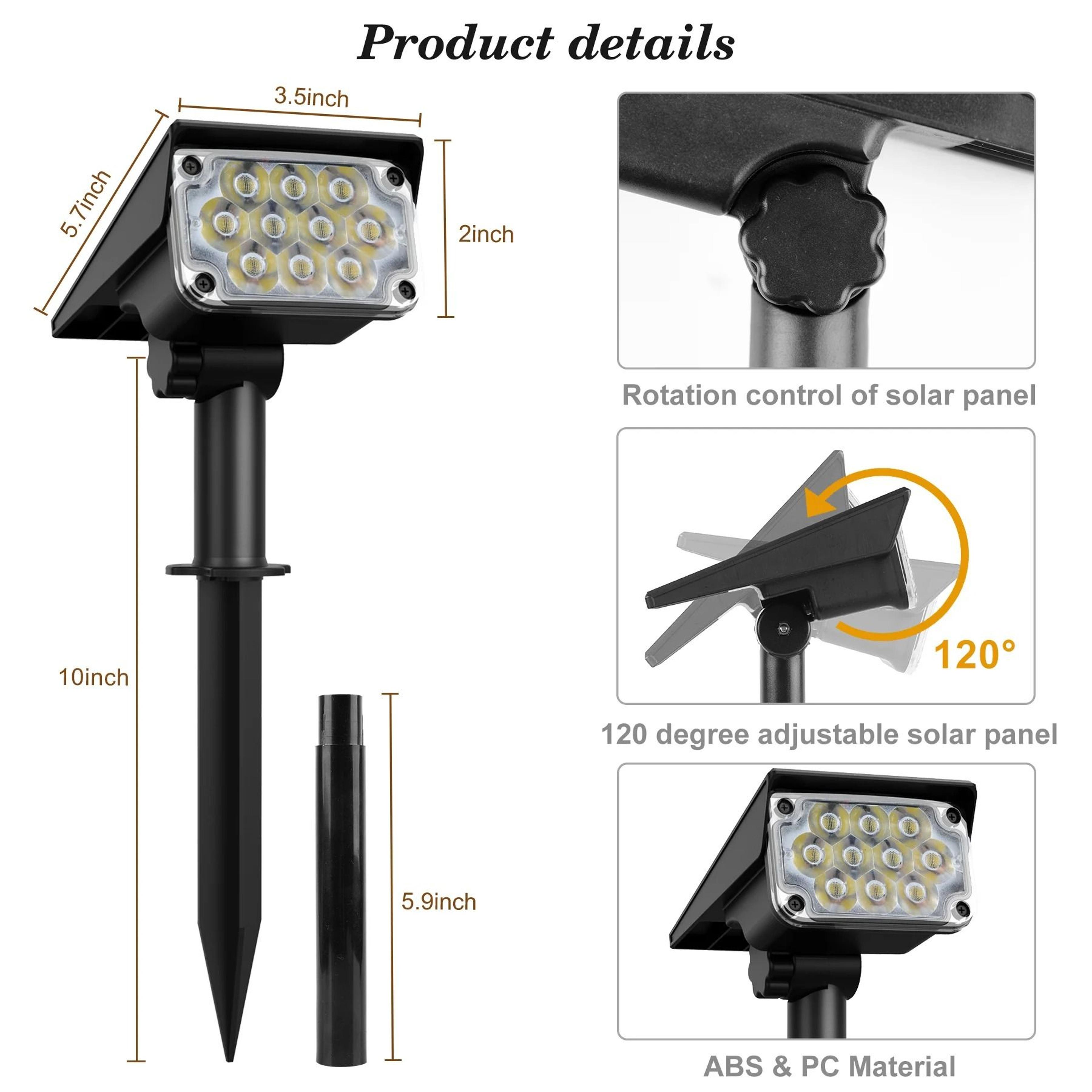 Adjustable Solar Powered Outdoor Garden Spotlight 5